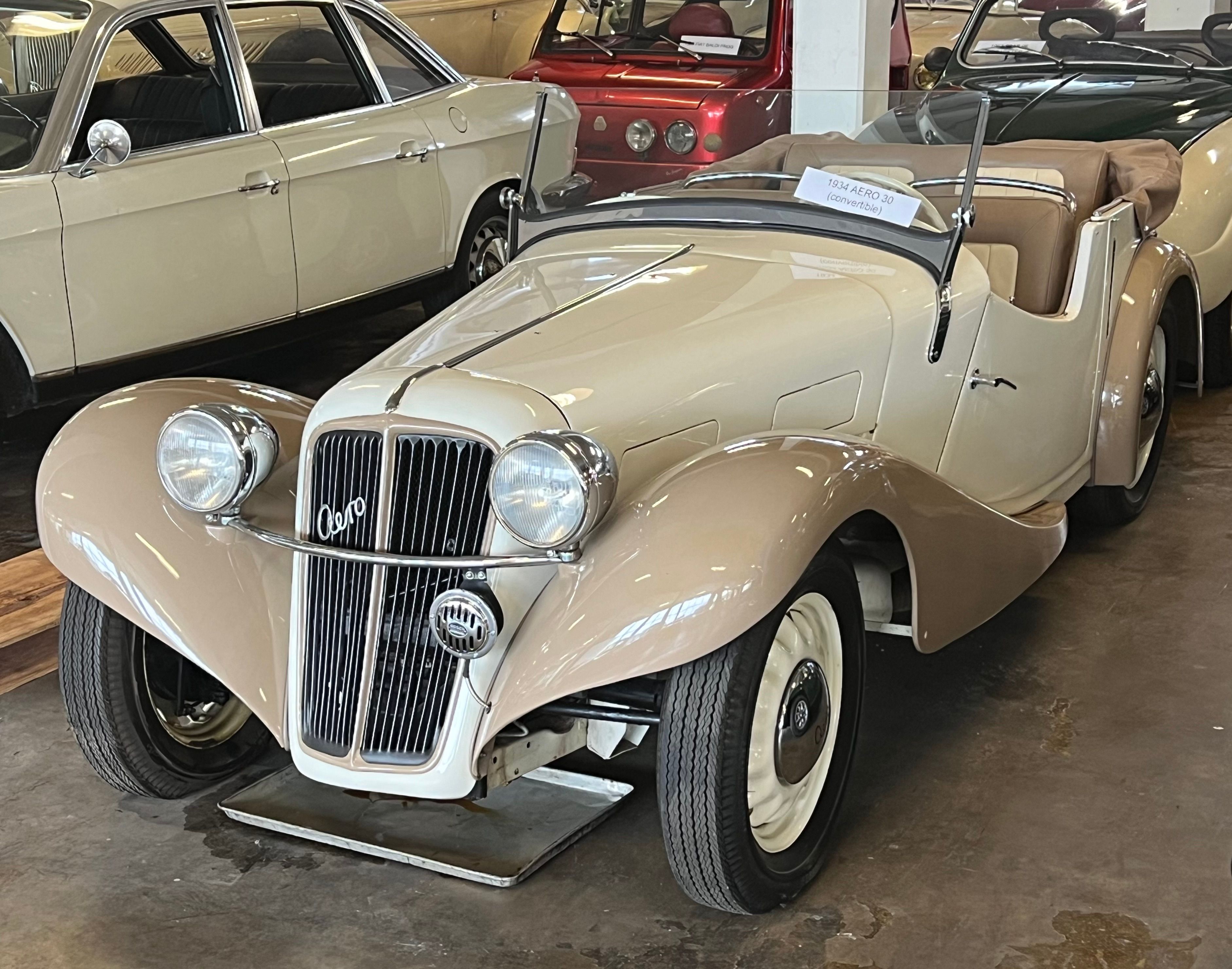 Cream 1934 Aero 30 convertible, front three-quarter view