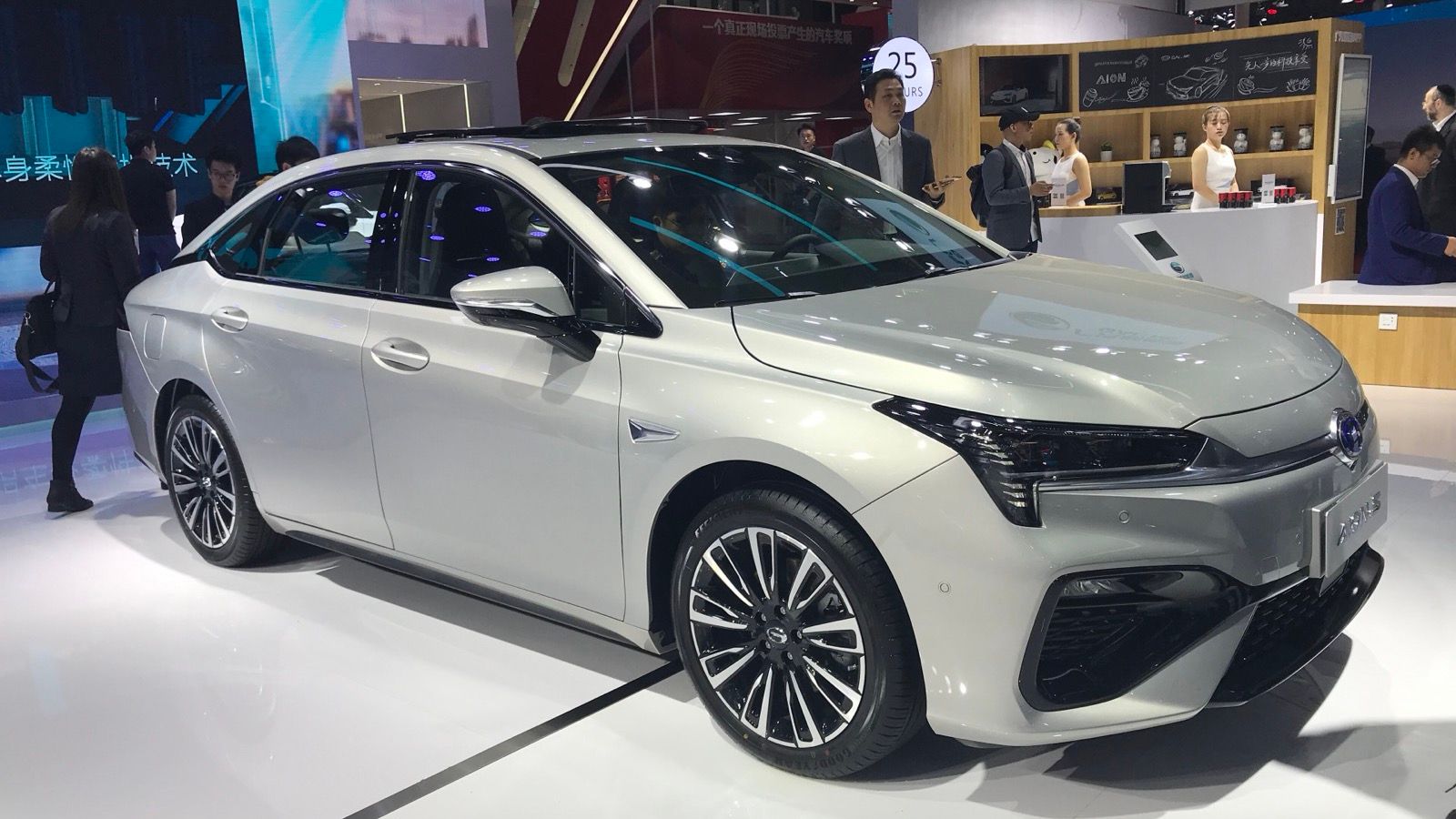 GAC Aion S compact electric sedan, front three-quarter view