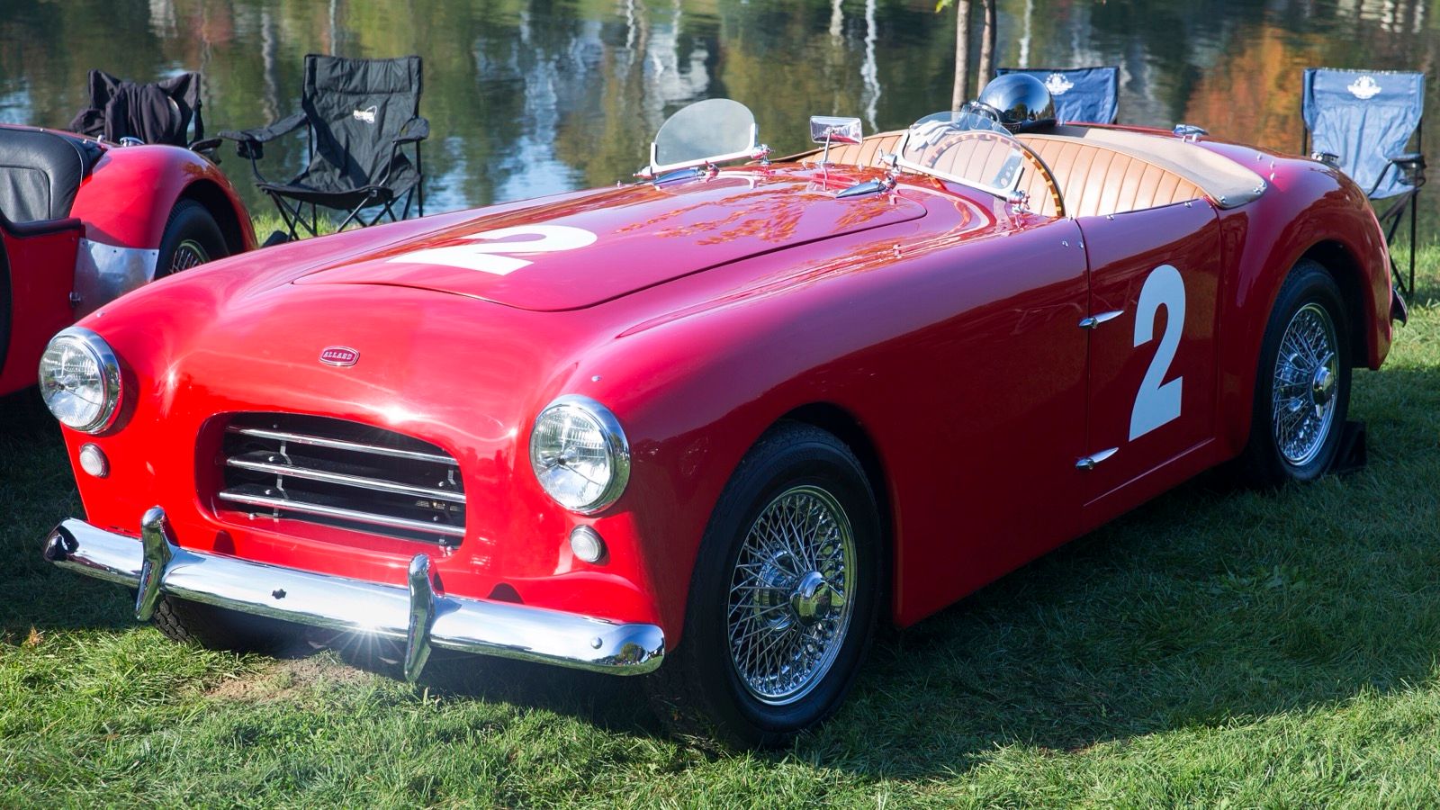 Red 1953 Allard Palm Beach 21C (Mk I) roadster, front-left three-quarter view
