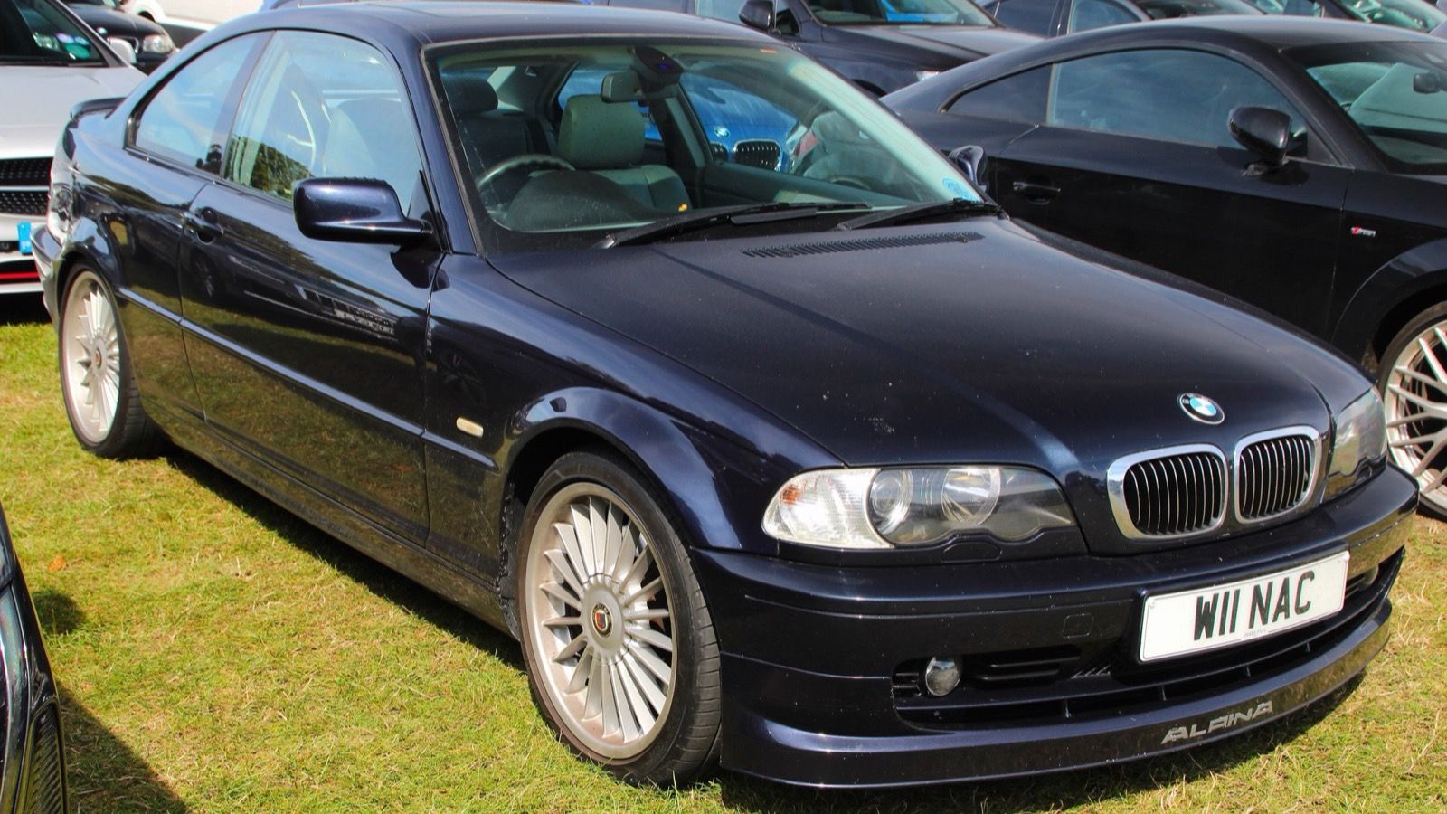 2001 Alpina B3 3.3 in black (E46), front three-quarter view
