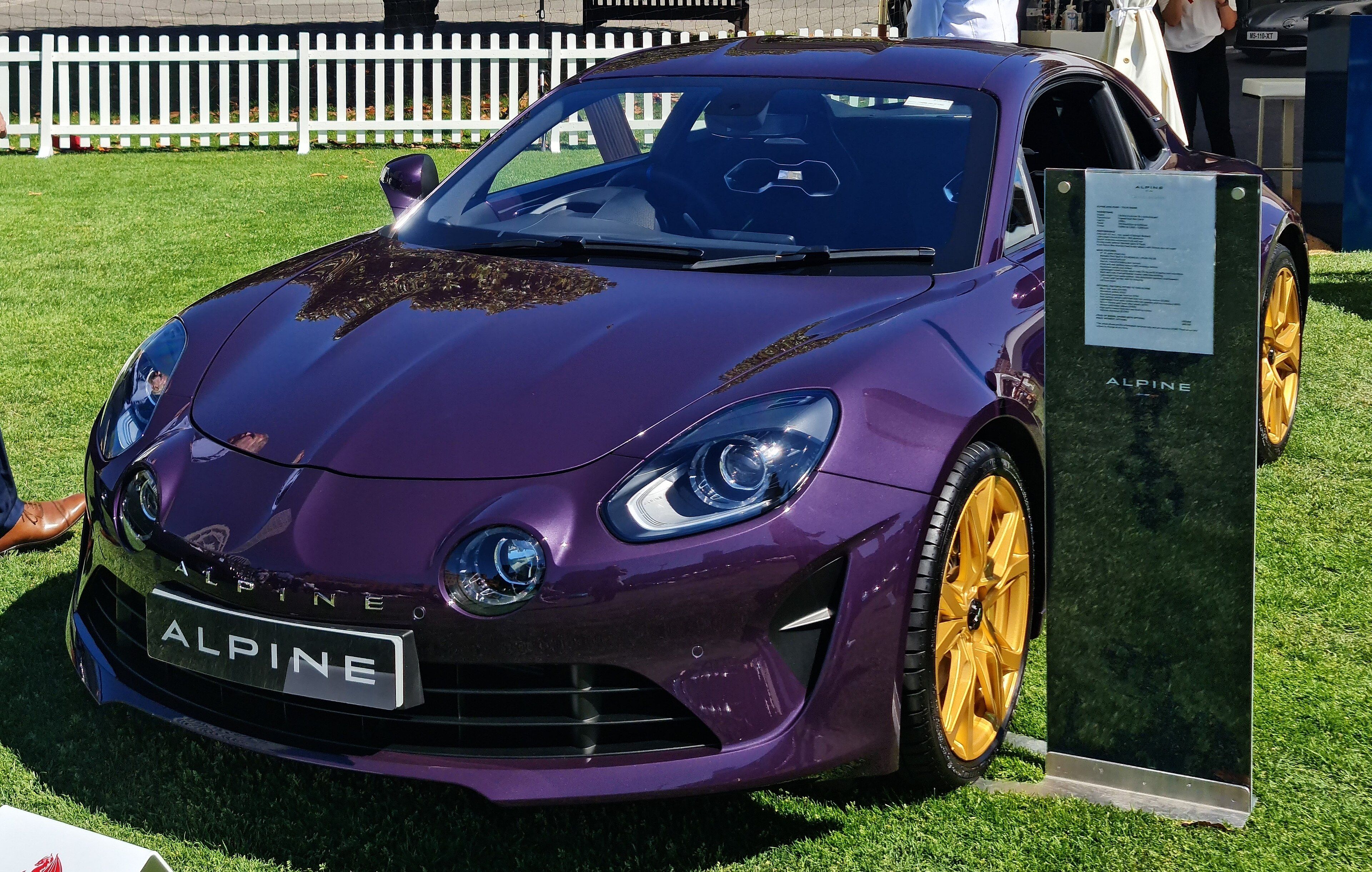 Purple 2021 Alpine A110 Pure, front three-quarter view