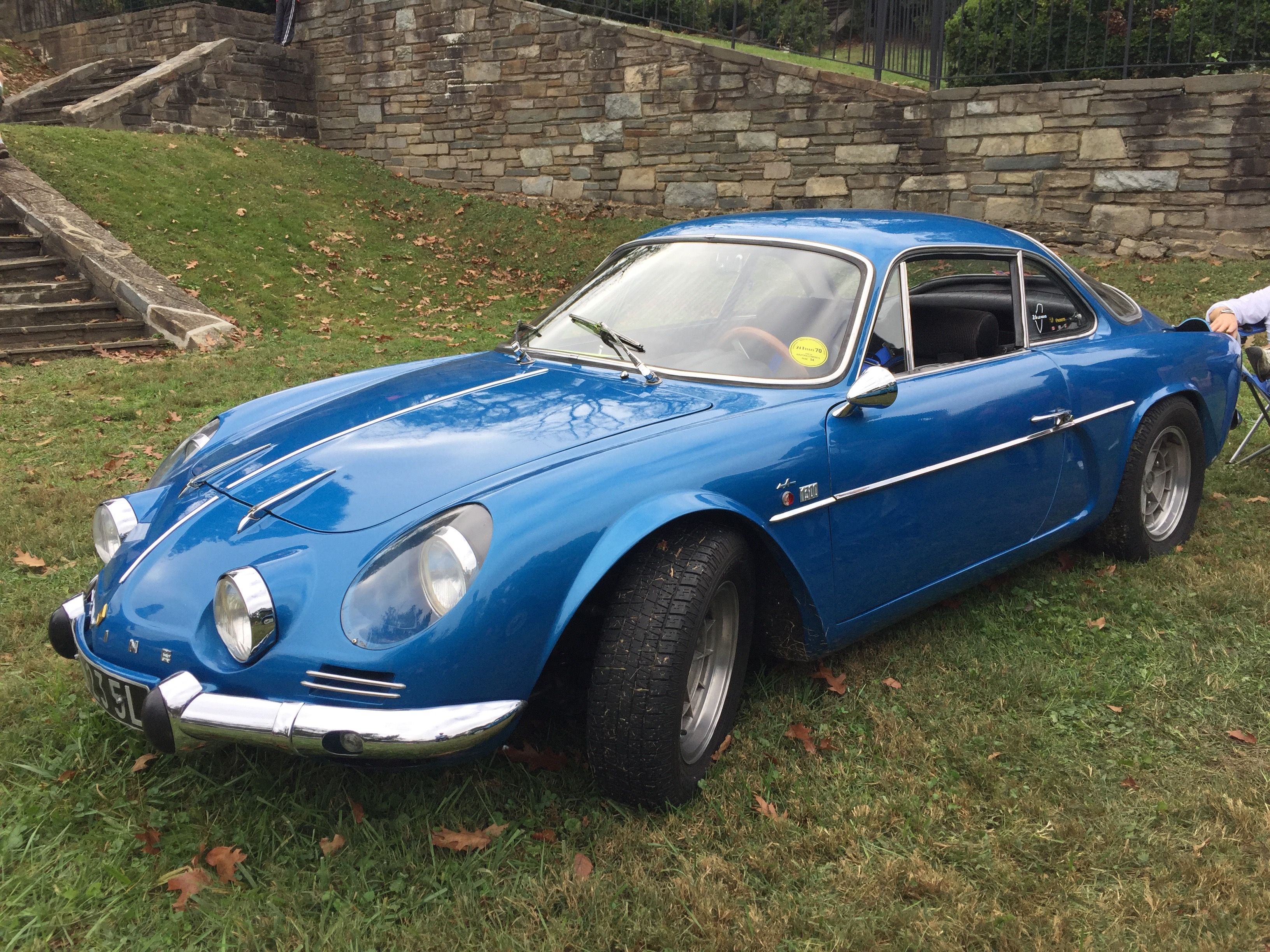Blue 1970 Alpine A110 1300 Berlinette, front three-quarter view