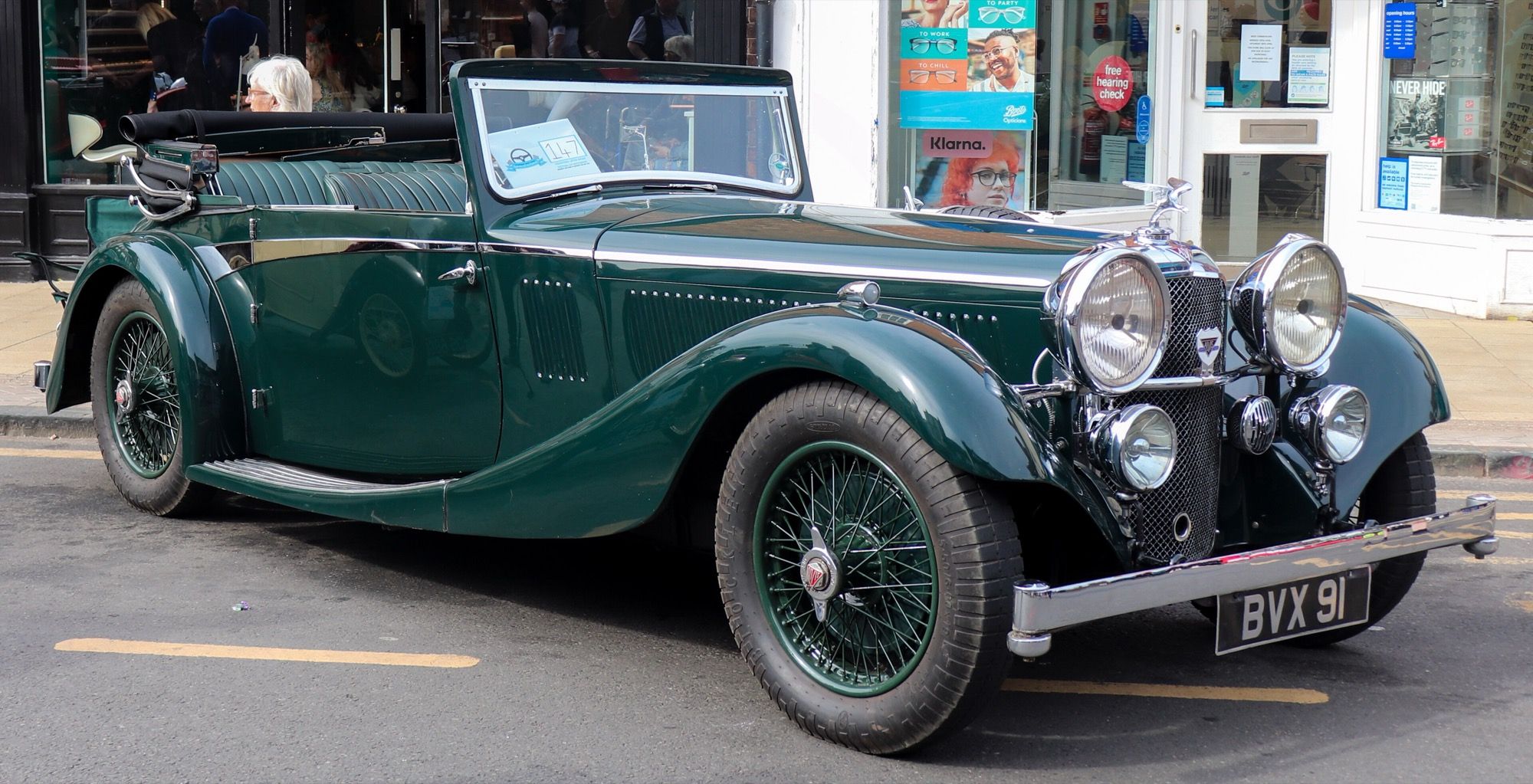 British racing green 1935 Alvis Speed 20 SC Charlesworth drophead coupé, front three-quarter view