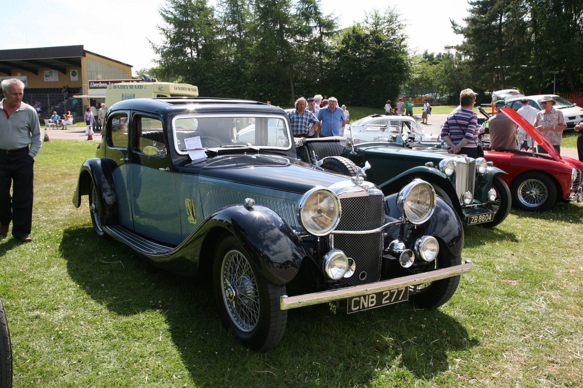 Two-tone blue 1936 Alvis Speed 20 SD saloon, front three-quarter view