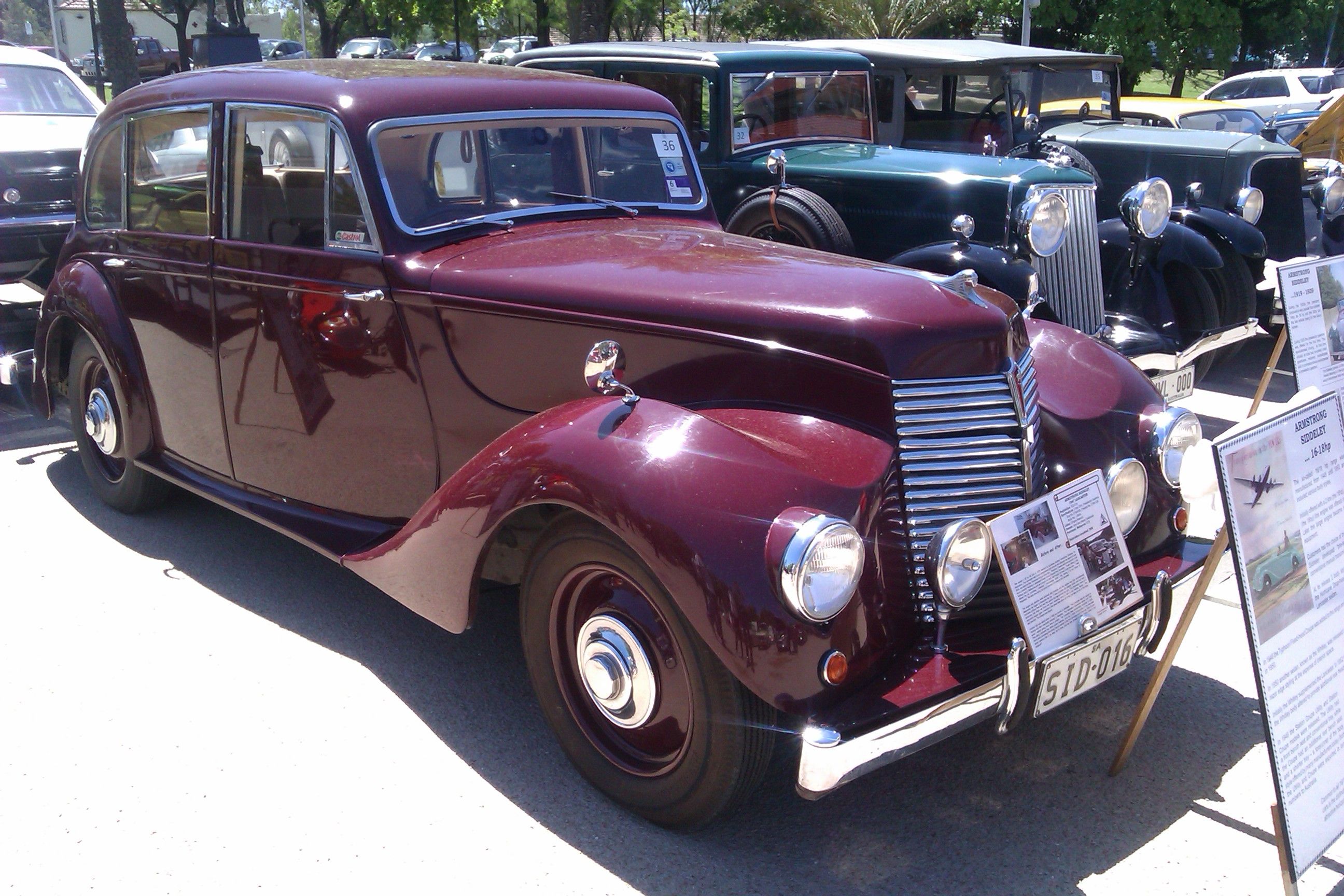 Maroon 1947 Armstrong Siddeley Lancaster four-door saloon, front three-quarter view