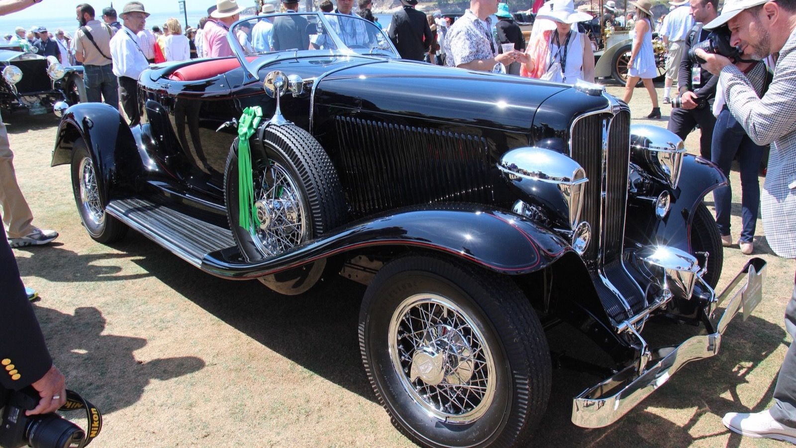 1932 Auburn 8-100A boat-tail Speedster in black, front three-quarter view