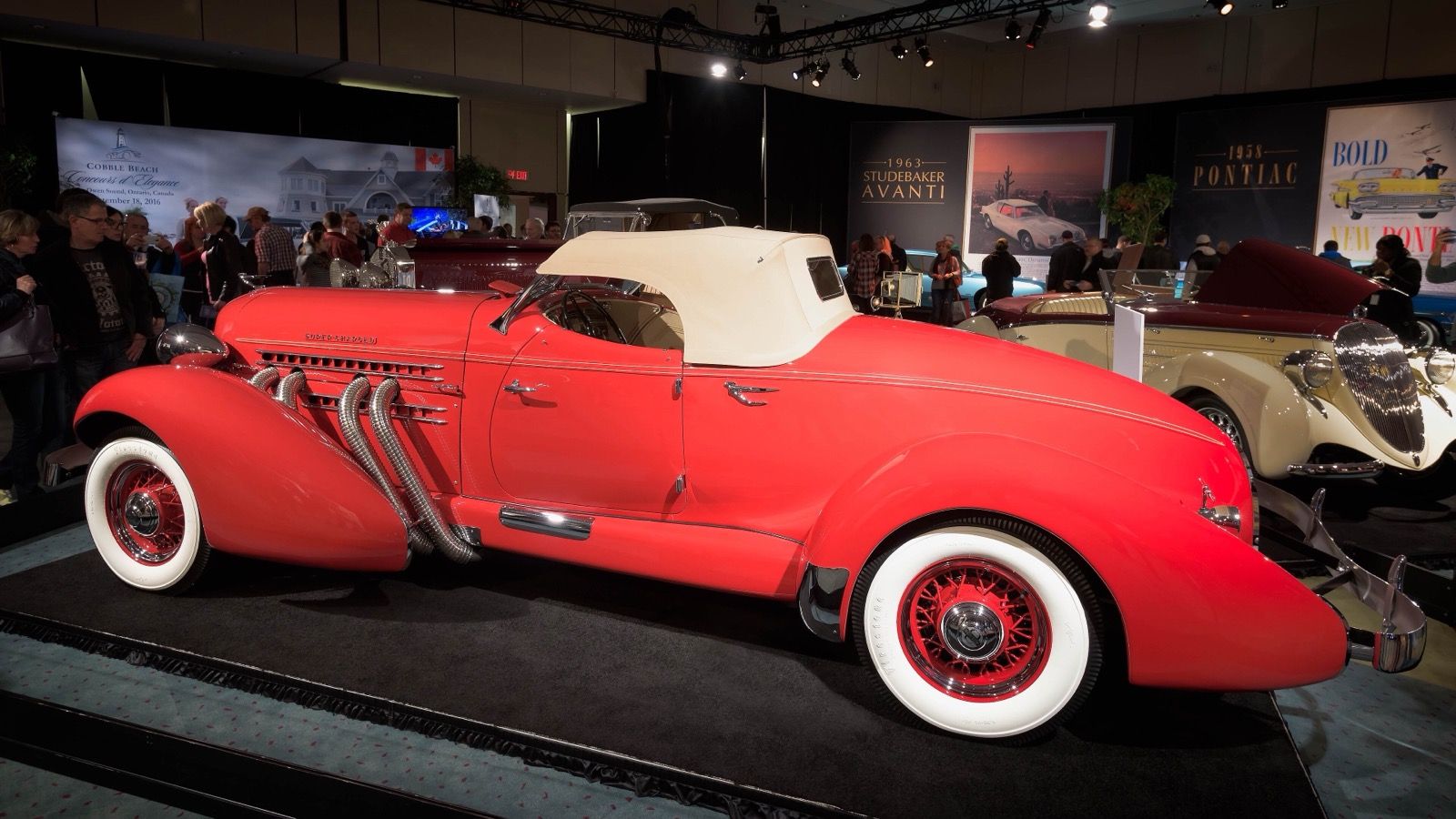 1935 Auburn 851 SC boat-tail Speedster in red, side profile