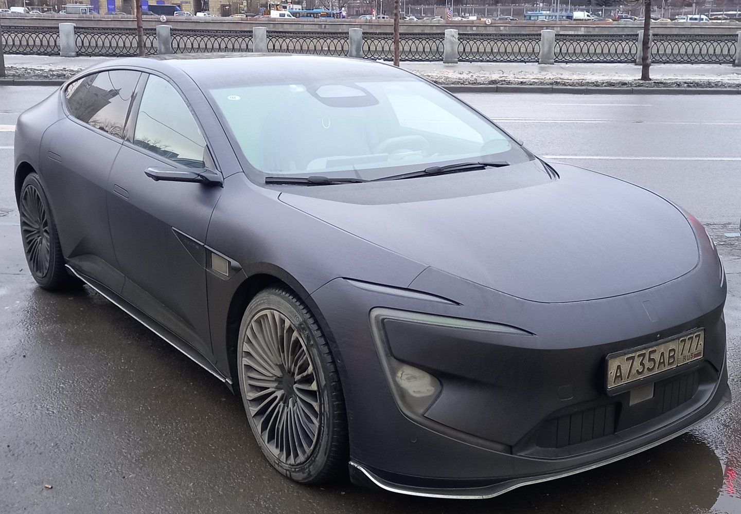 Matte purple 2024 Avatr 12 sedan, front three-quarter view
