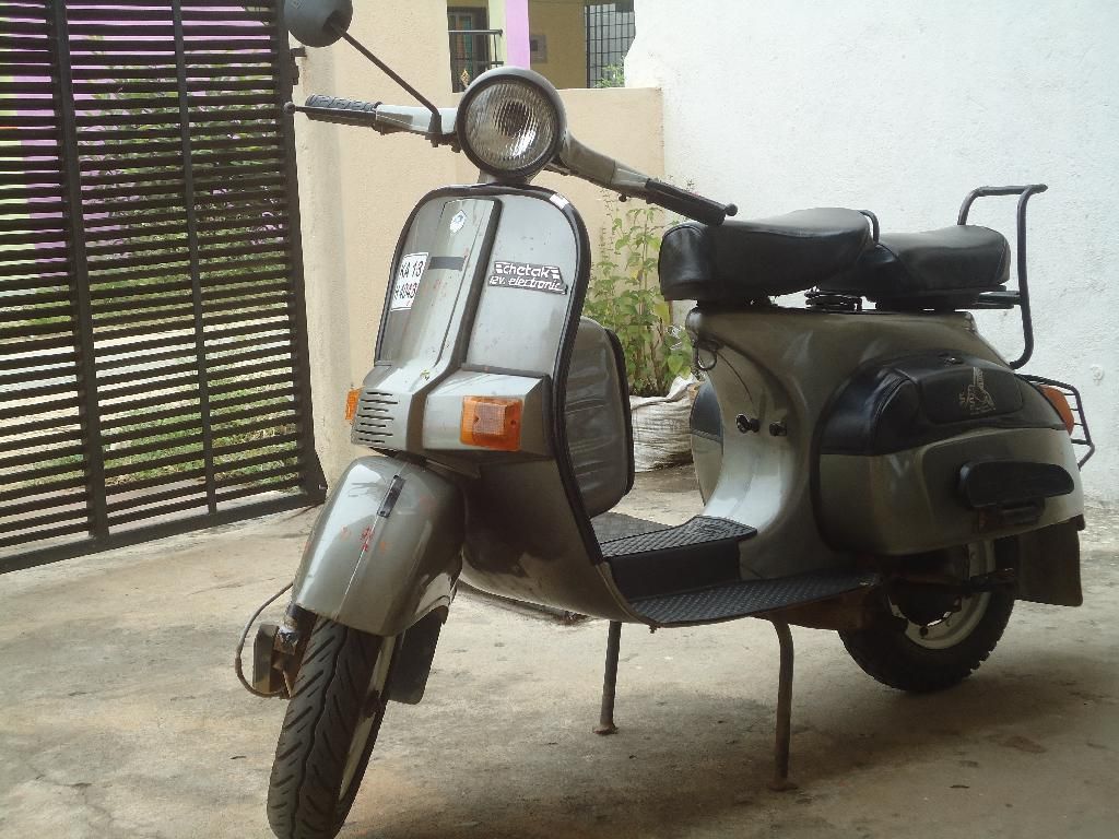 1996 two-stroke Bajaj Chetak scooter, side view