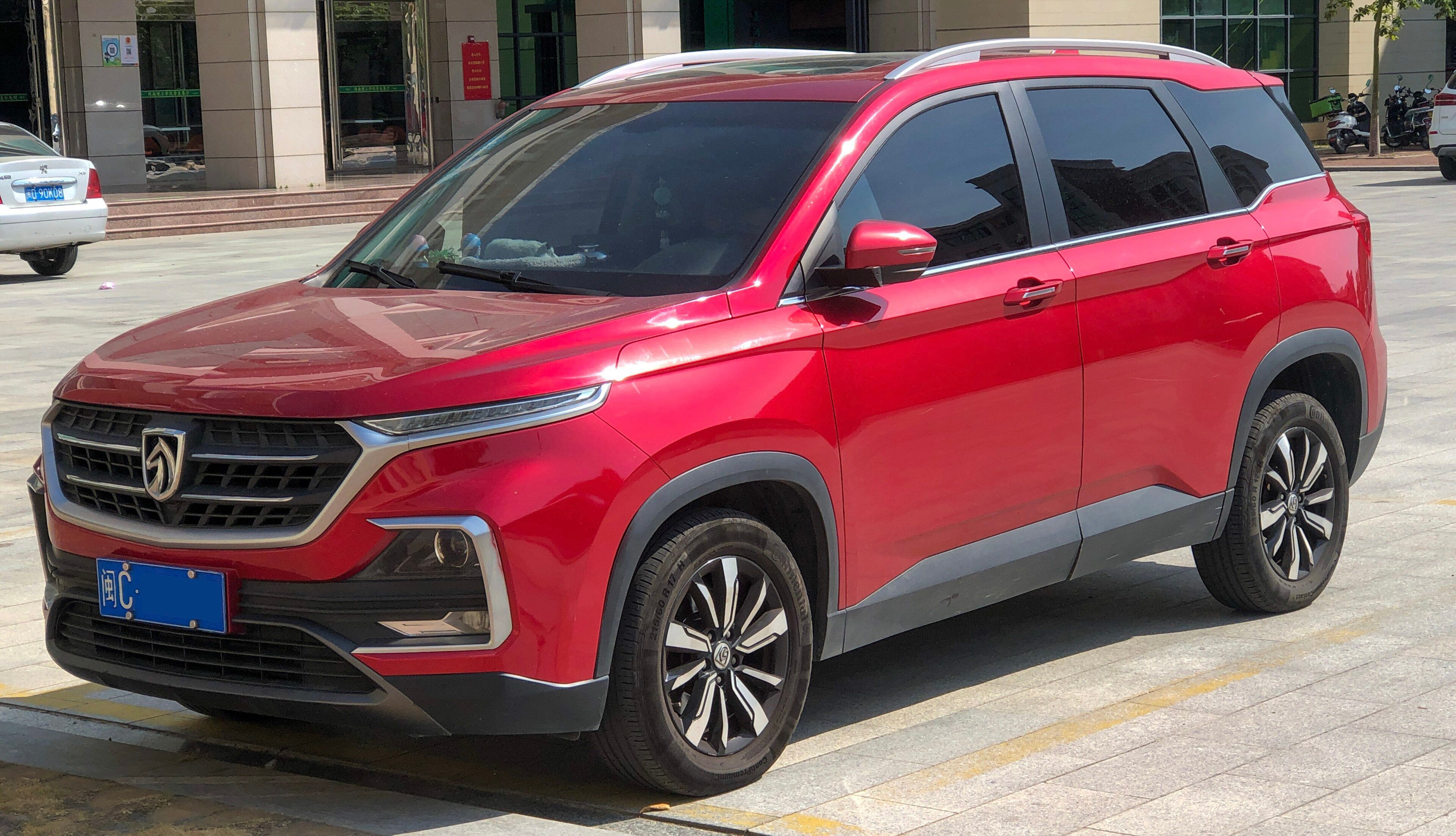 Red Baojun 530 compact SUV, front three-quarter view