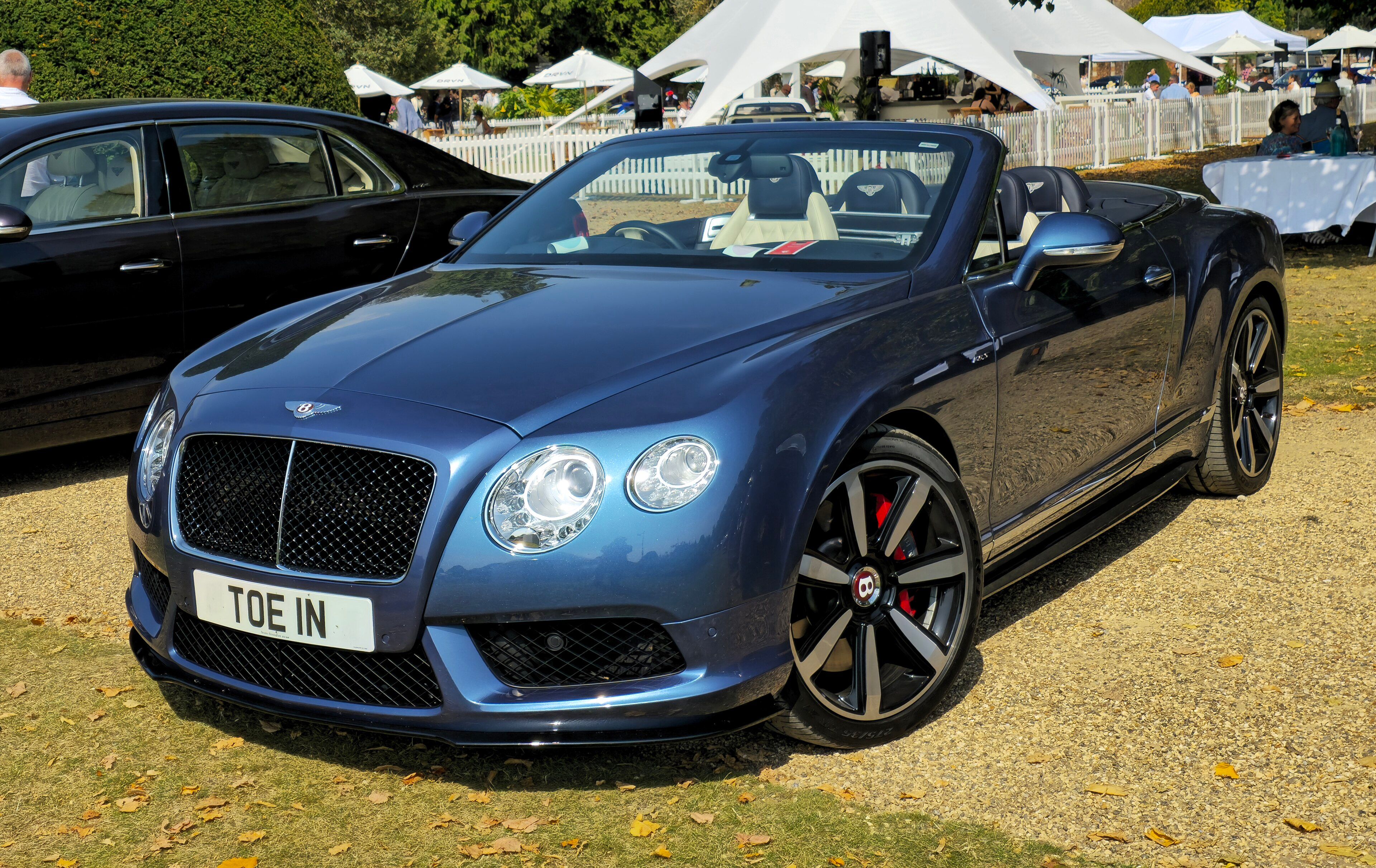 Blue 2015 Bentley Continental GTC S V8 convertible, front three-quarter view