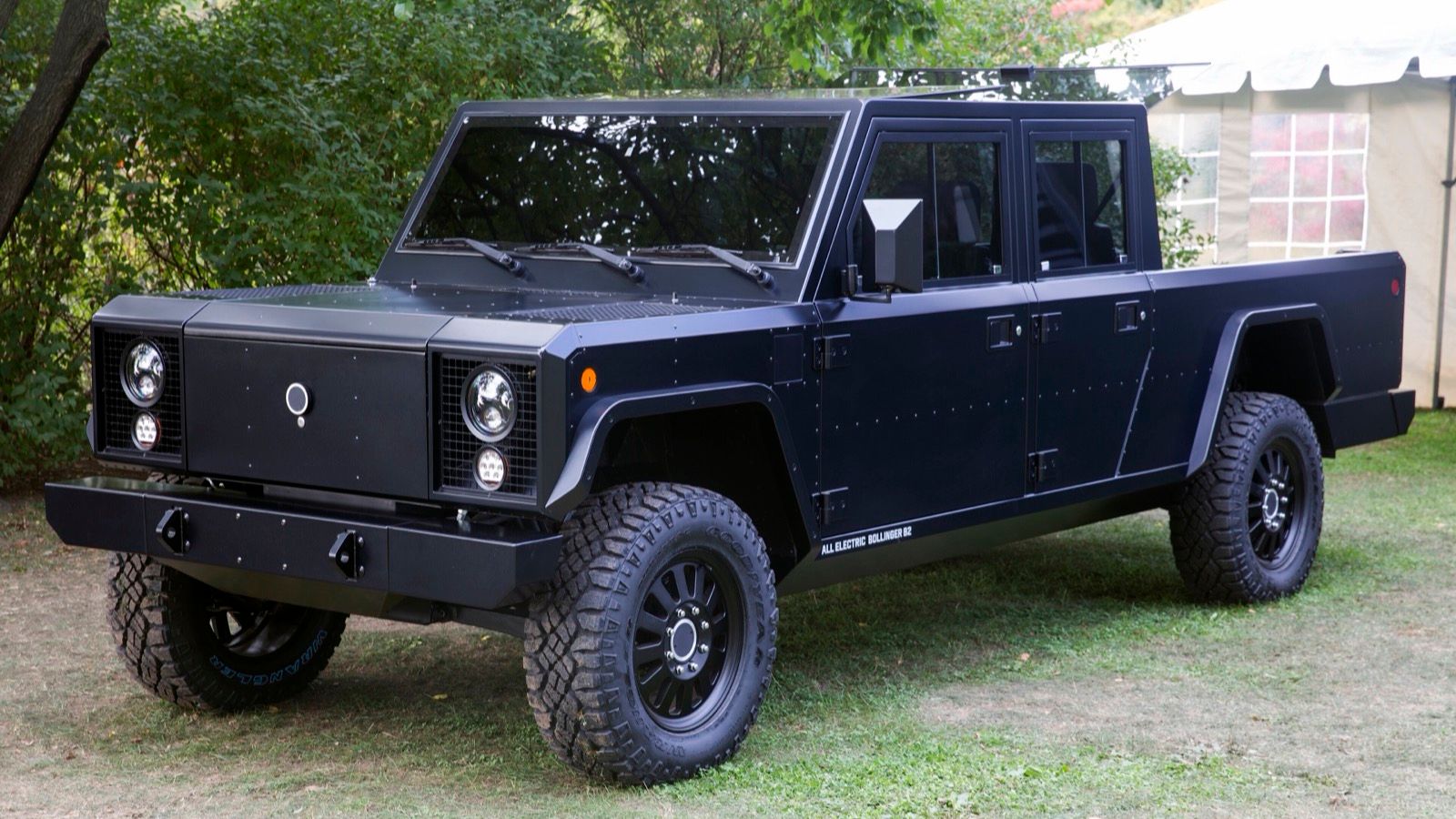 Bollinger B2 electric pickup prototype, front three-quarter view