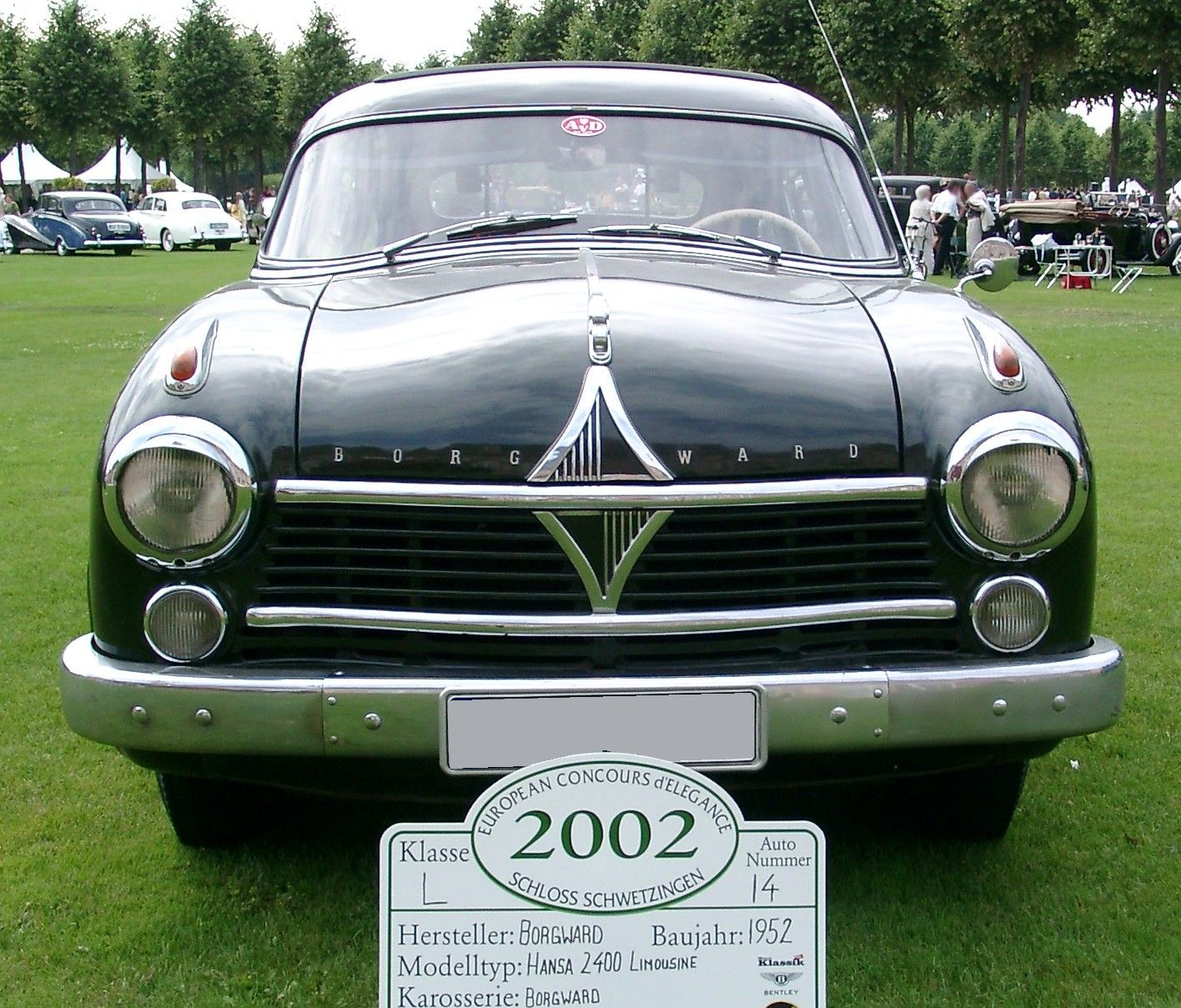 Dark Borgward Hansa 2400 saloon, front view showing the diamond grille badge