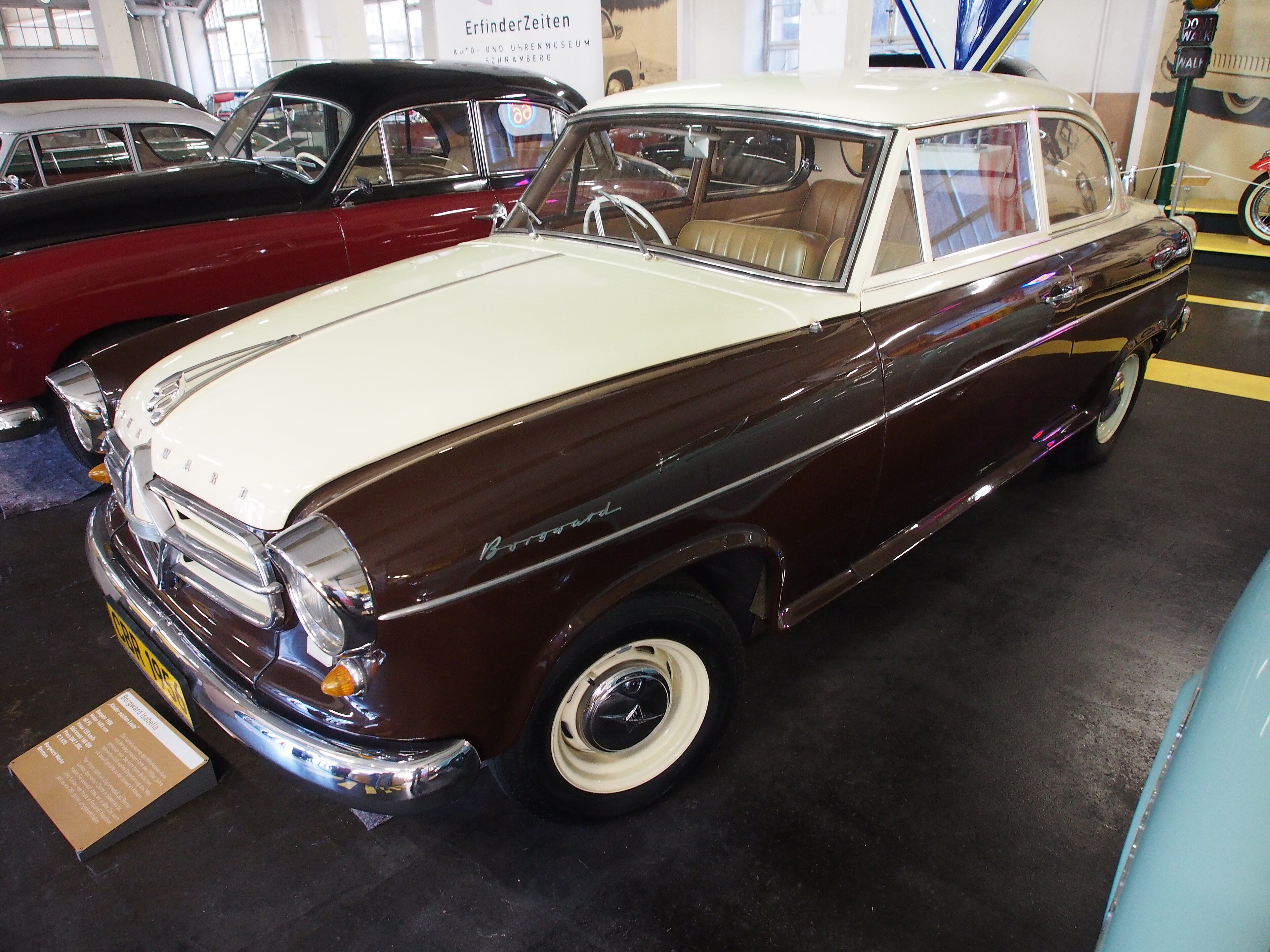 Two-tone brown and cream 1958 Borgward Isabella coupé, front three-quarter view