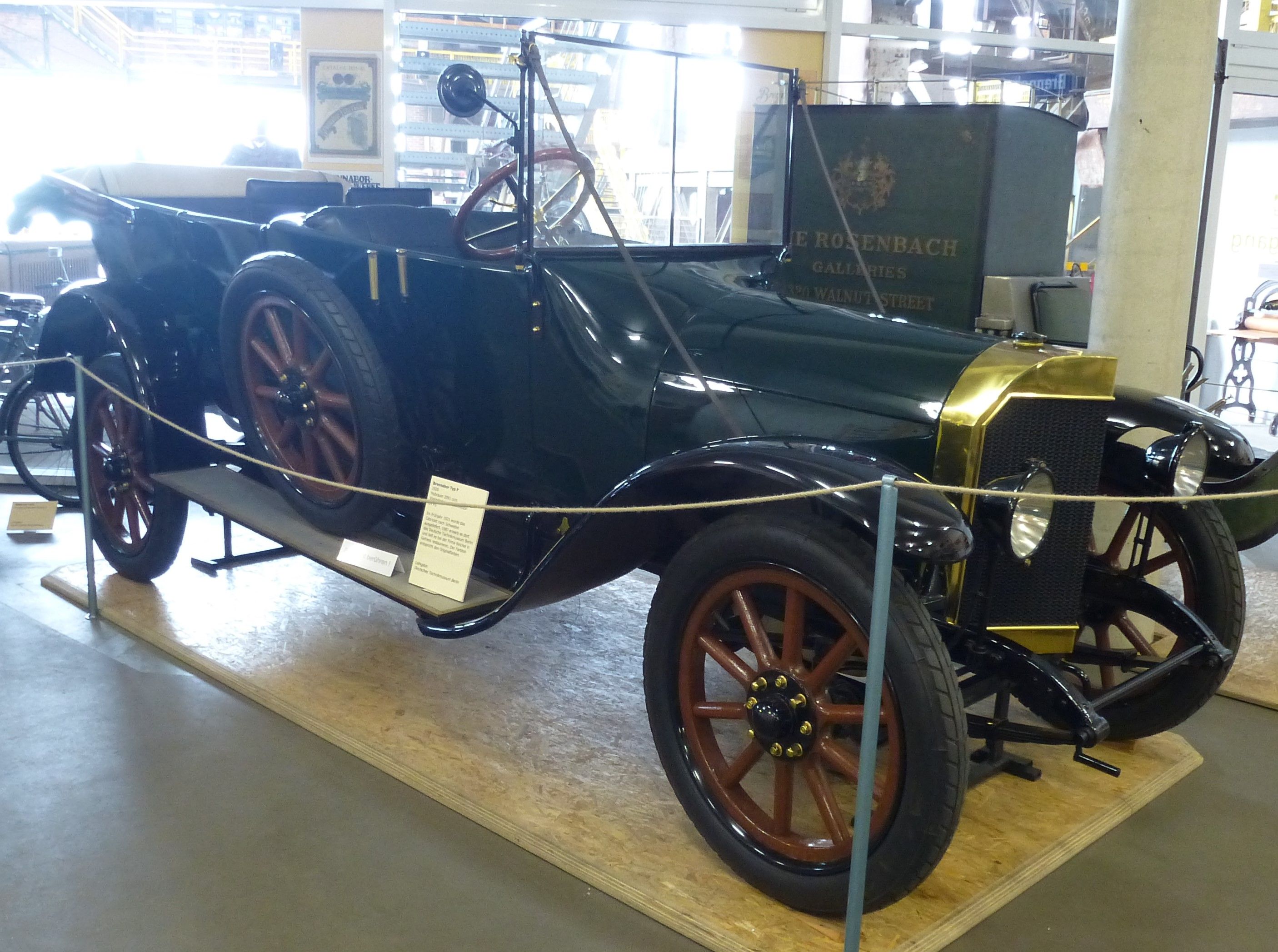Brennabor Typ P 1920 open tourer in dark green, rear three-quarter view