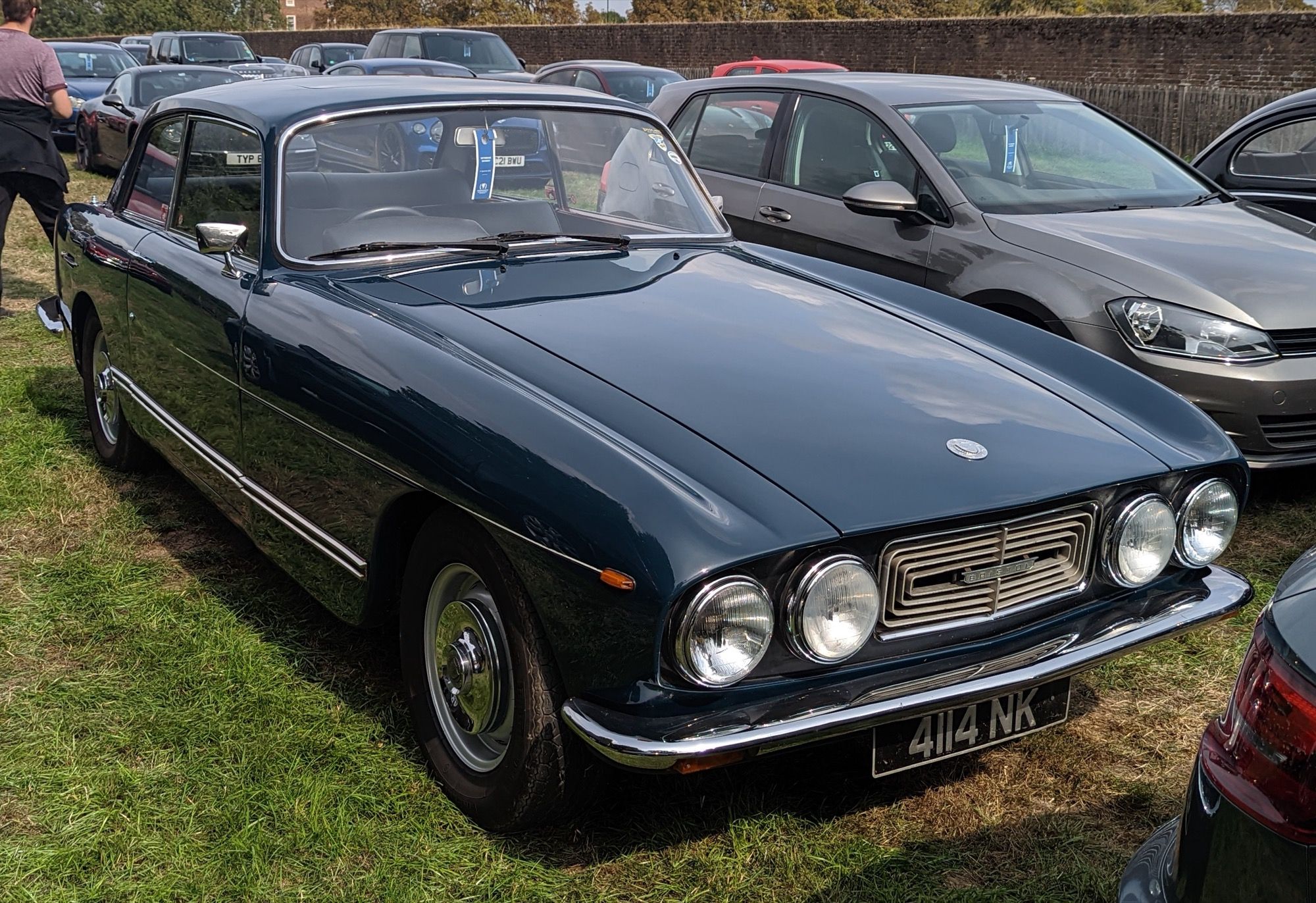 Blue 1972 Bristol 411 Series 3 saloon, front three-quarter view