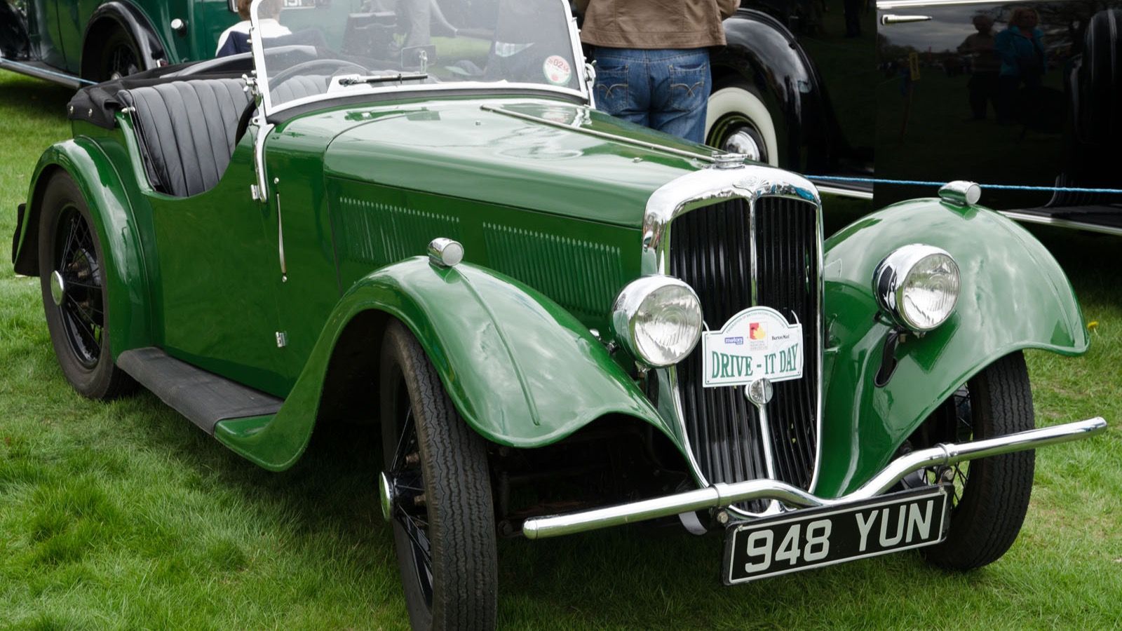 Green 1937 BSA Scout open two-seater, front three-quarter view