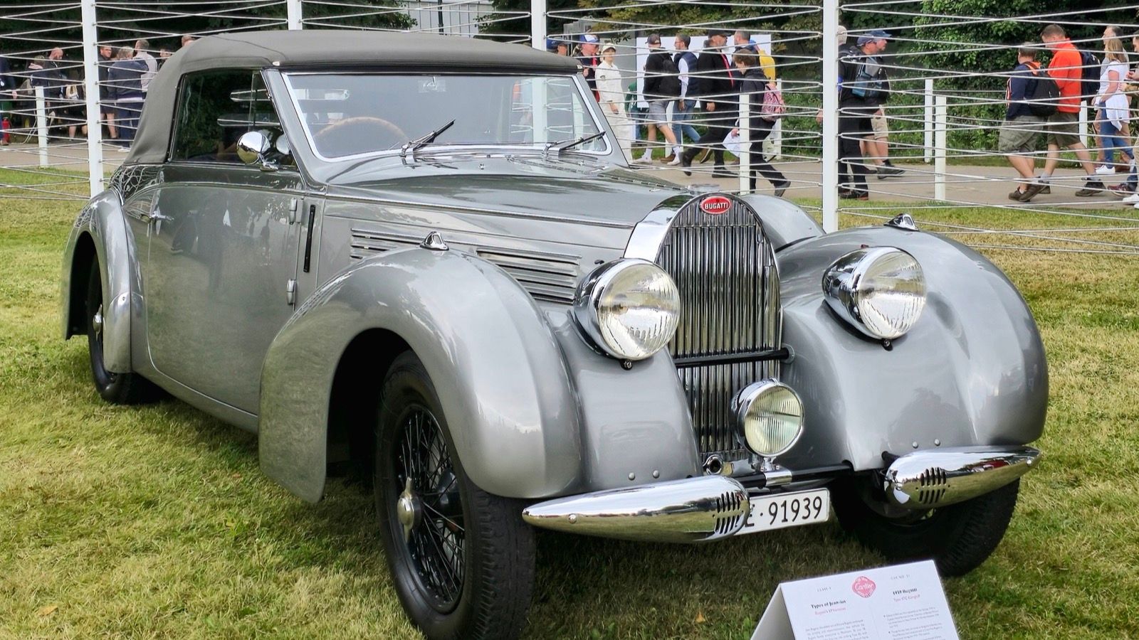Silver 1939 Bugatti Type 57C Gangloff cabriolet, front three-quarter view