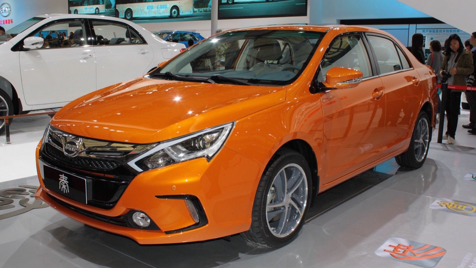 2013 BYD Qin at Auto Shanghai, front three-quarter view