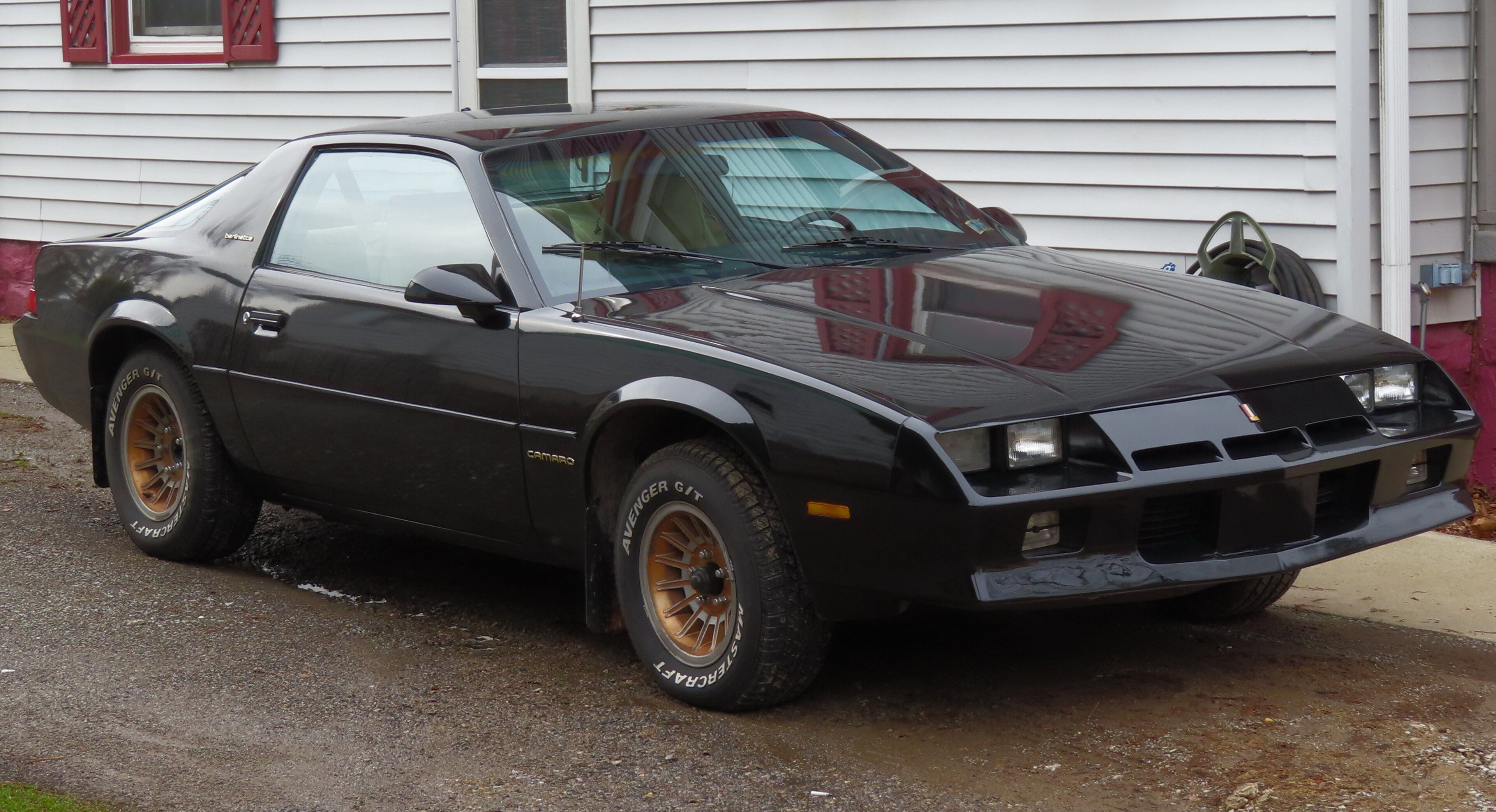 Black 1984 Chevrolet Camaro Berlinetta coupe, front three-quarter view