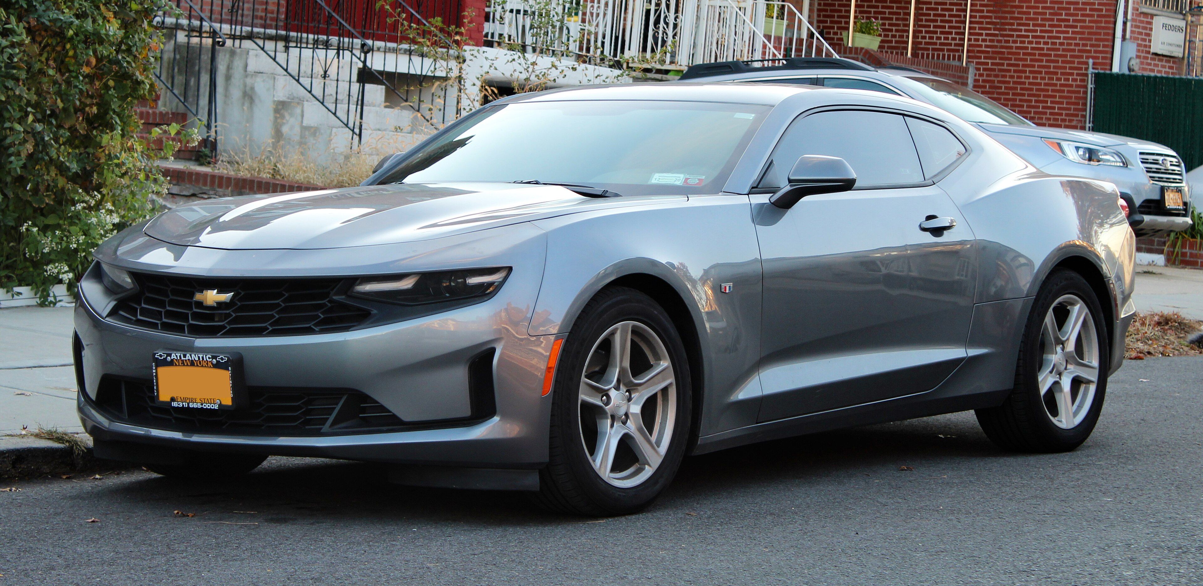 Silver 2019 Chevrolet Camaro coupe, front three-quarter view