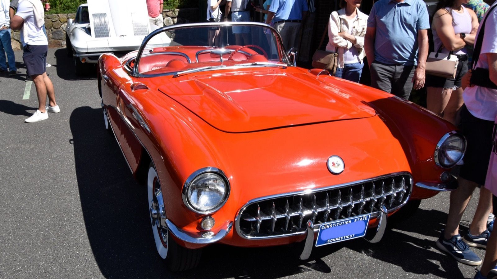 1956 Chevrolet Corvette, C1 first generation — red convertible, front three-quarter view