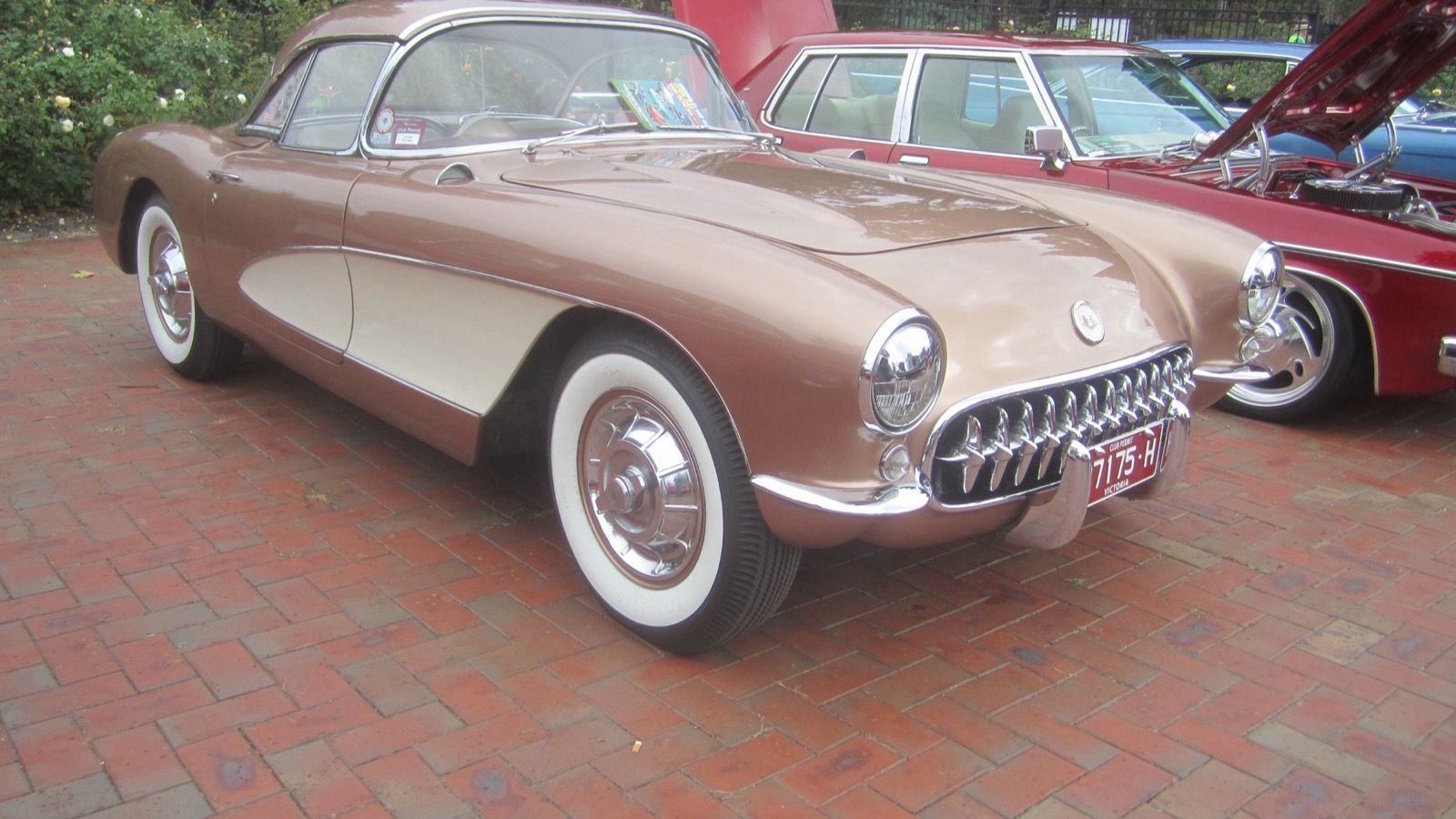 1957 Chevrolet Corvette, C1 first generation — copper-and-cream two-tone hardtop, front three-quarter view