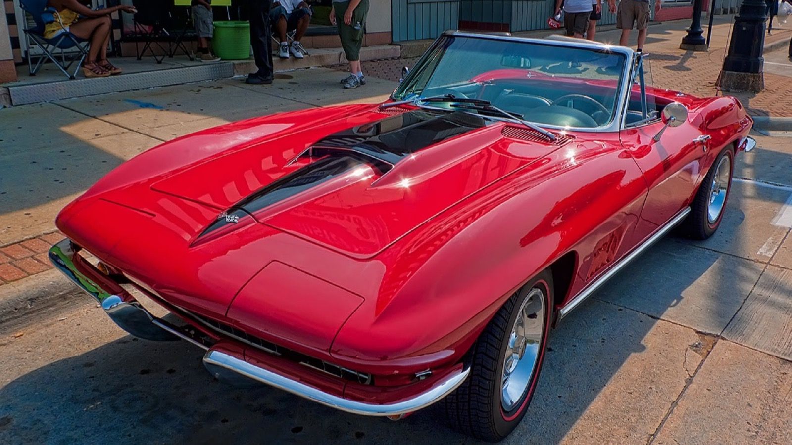 1967 Chevrolet Corvette Sting Ray, C2 second generation — red convertible with stinger hood, front three-quarter view