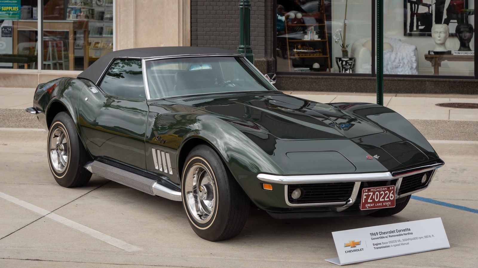 1969 Chevrolet Corvette Stingray, C3 third generation — green convertible, front three-quarter view