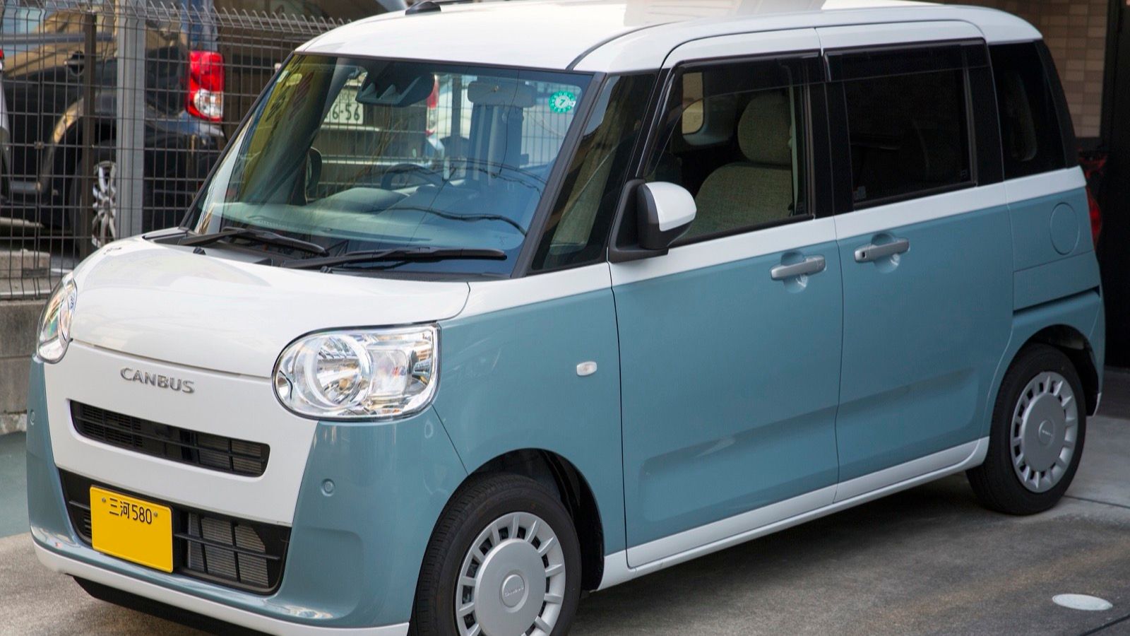 2023 Daihatsu Move Canbus Stripe X in White x Lake Blue, front three-quarter view
