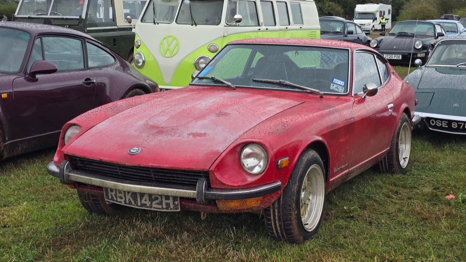 Red 1970 Datsun 240Z, front three-quarter view