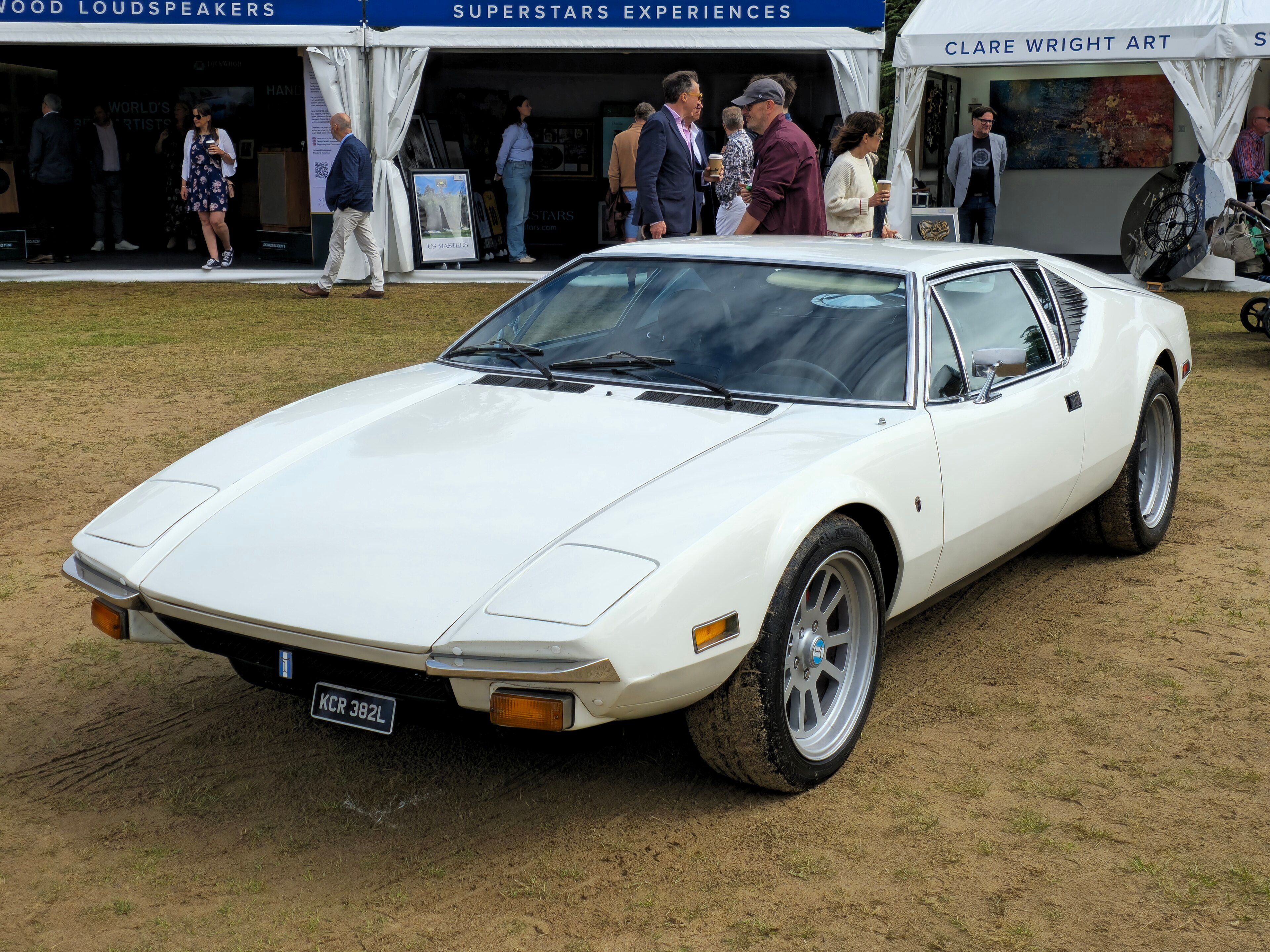 White 1973 De Tomaso Pantera, front three-quarter view