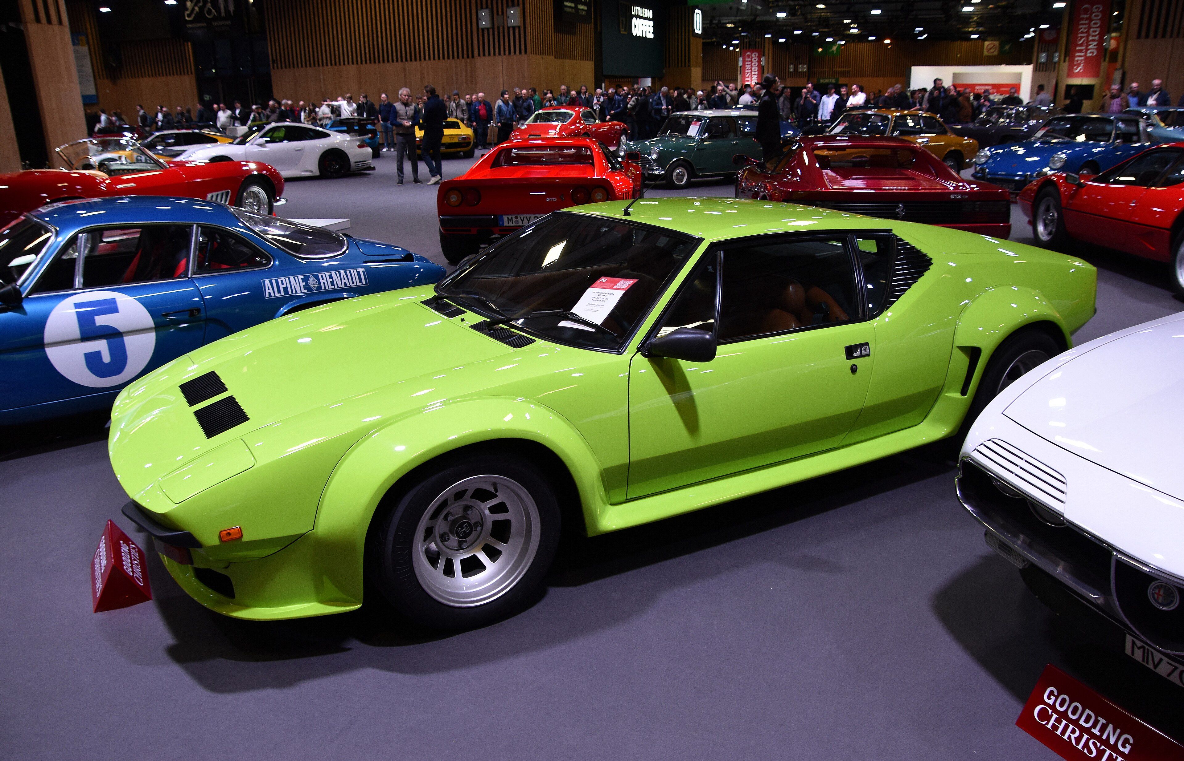 Green 1982 De Tomaso Pantera GT5 wide-body, front three-quarter view