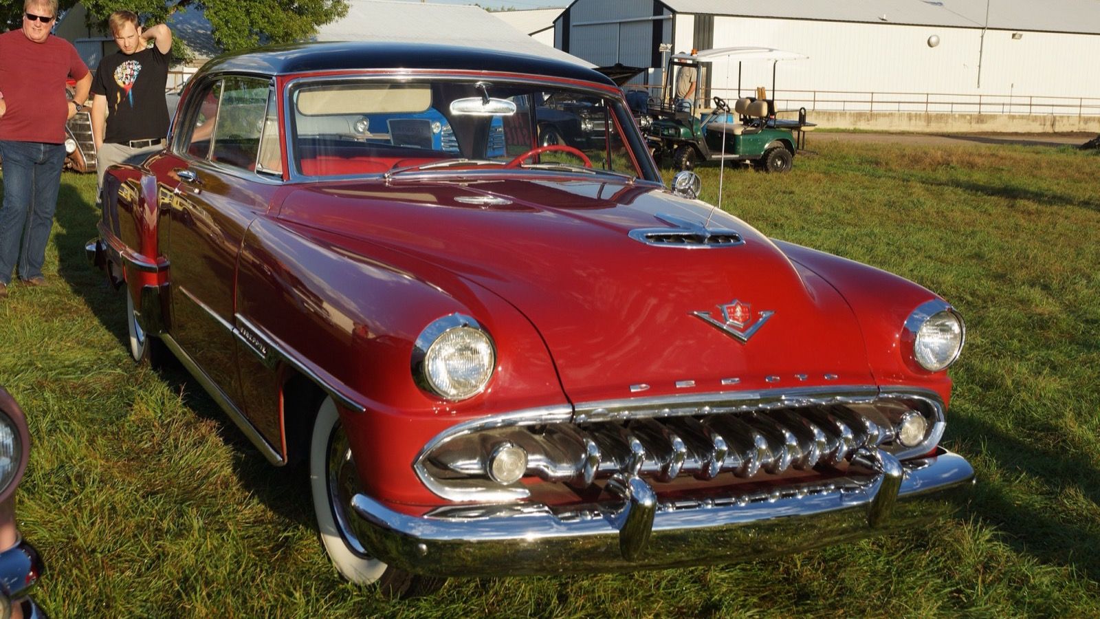 Dark red 1954 DeSoto Firedome, front three-quarter view