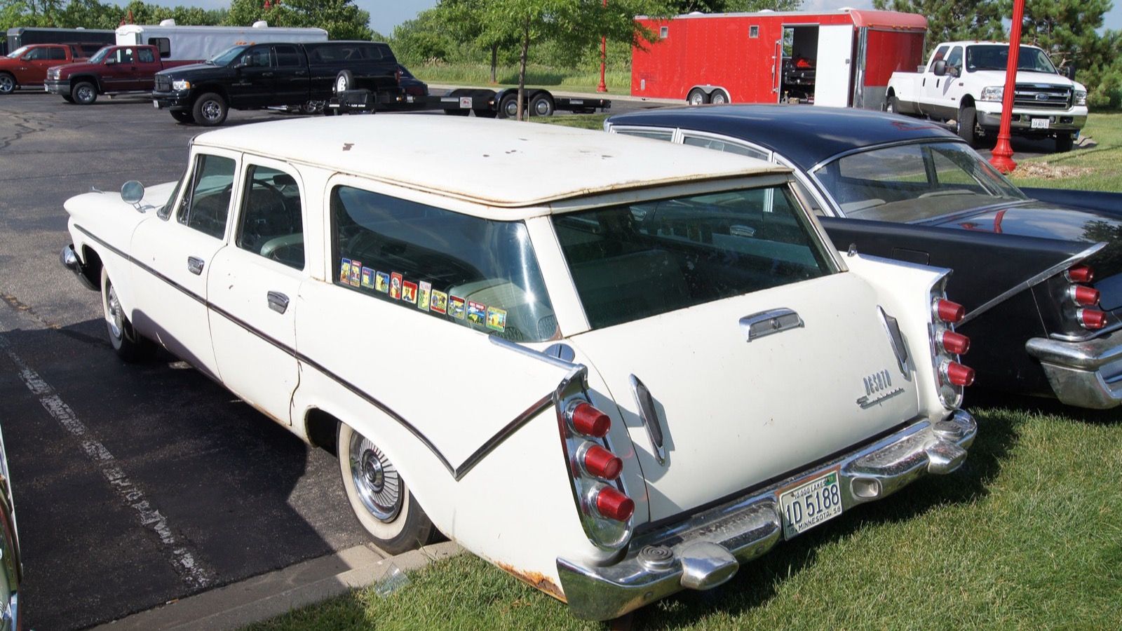 White 1959 DeSoto Firesweep Explorer station wagon, rear three-quarter view