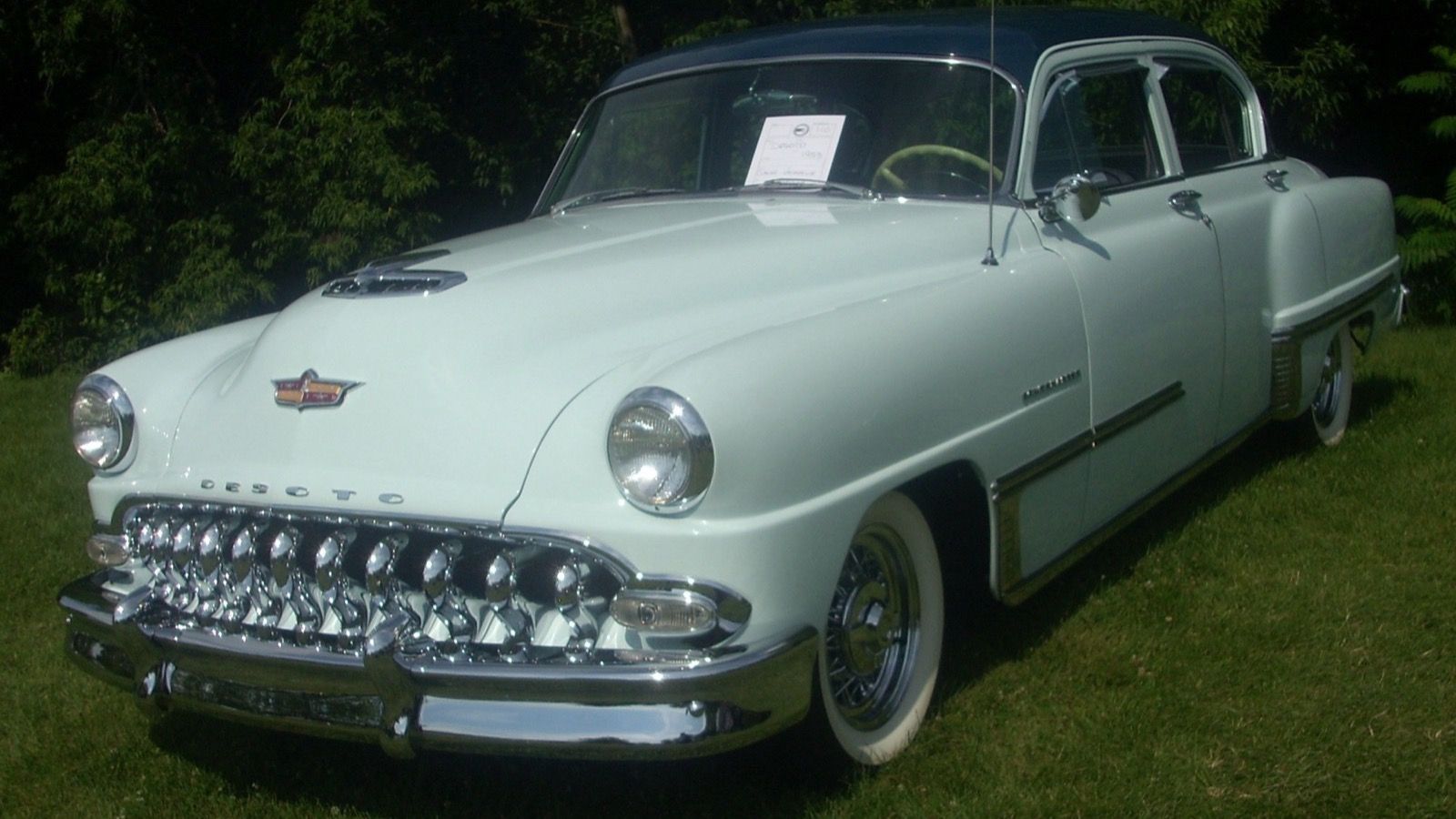 Pale green 1953 DeSoto Powermaster sedan, front three-quarter view