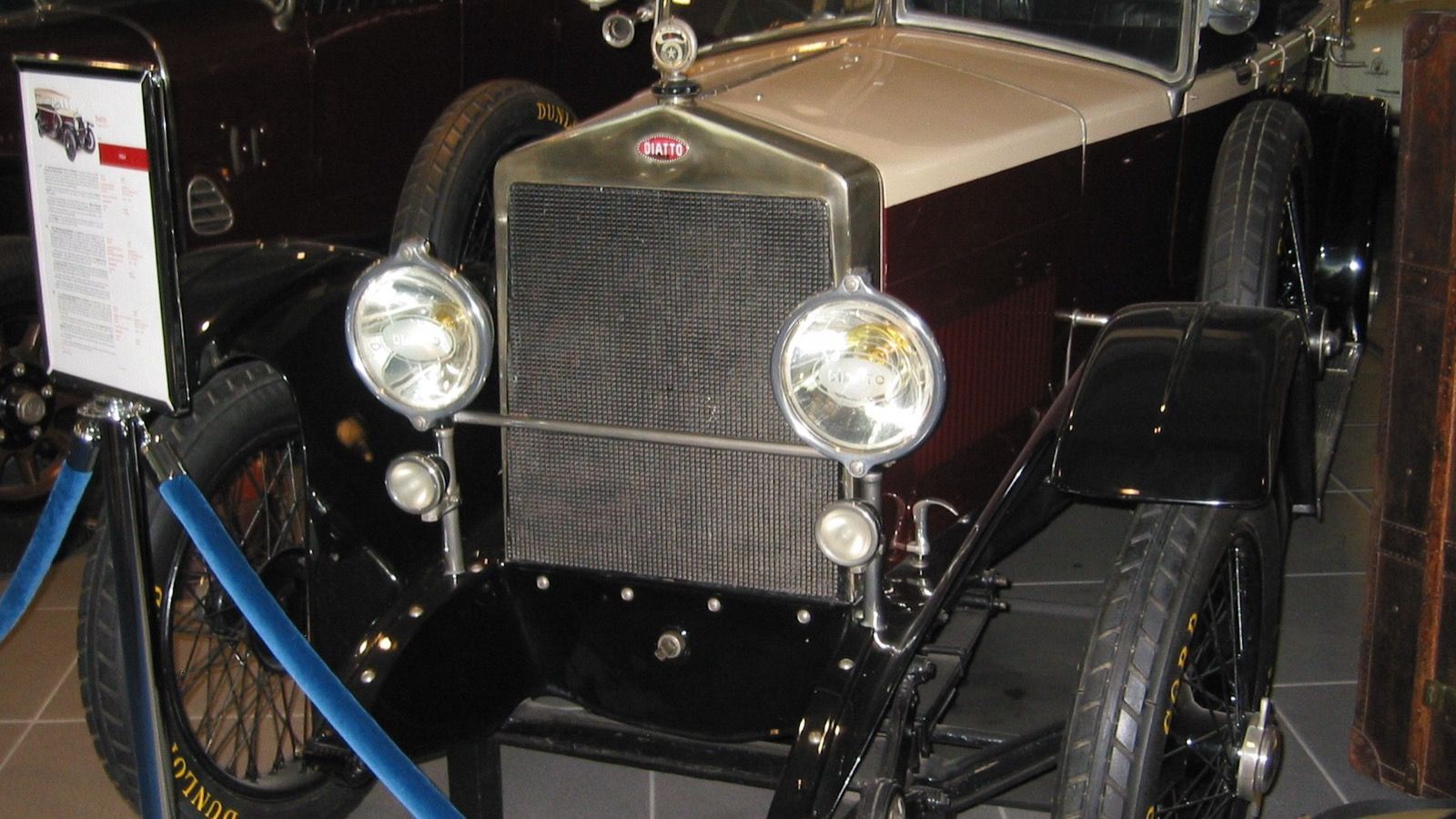1924 Diatto tourer on museum display, front three-quarter view