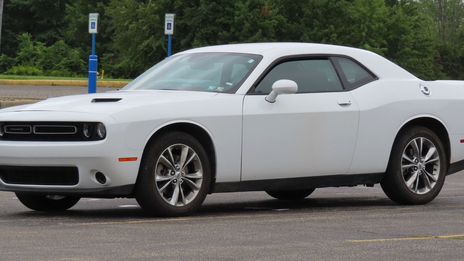 White 2021 Dodge Challenger SXT coupe, front three-quarter view