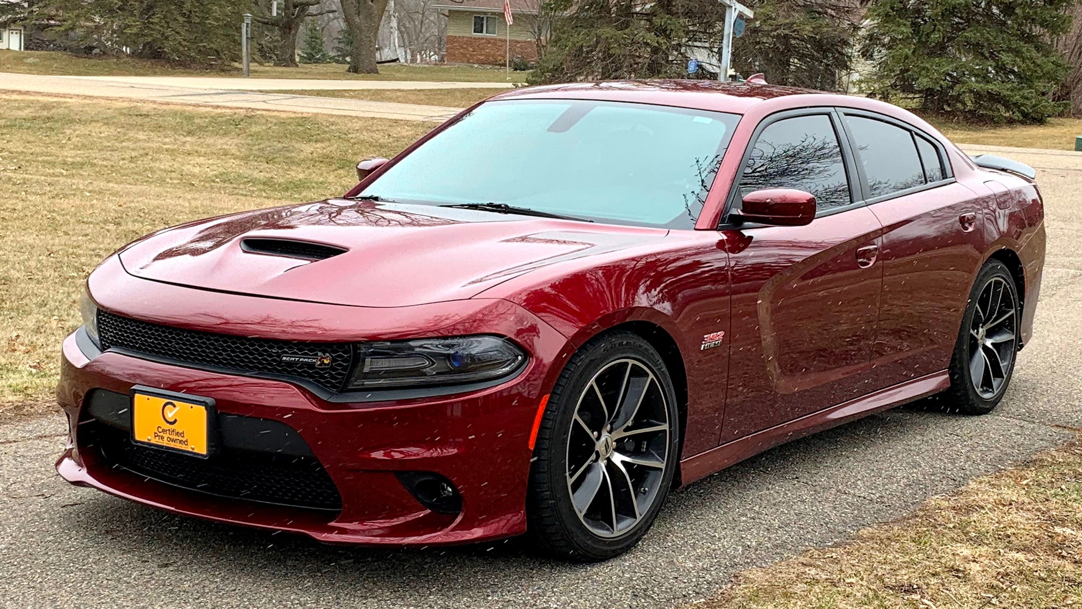 2018 Dodge Charger Scat Pack — LD four-door sedan, front three-quarter view