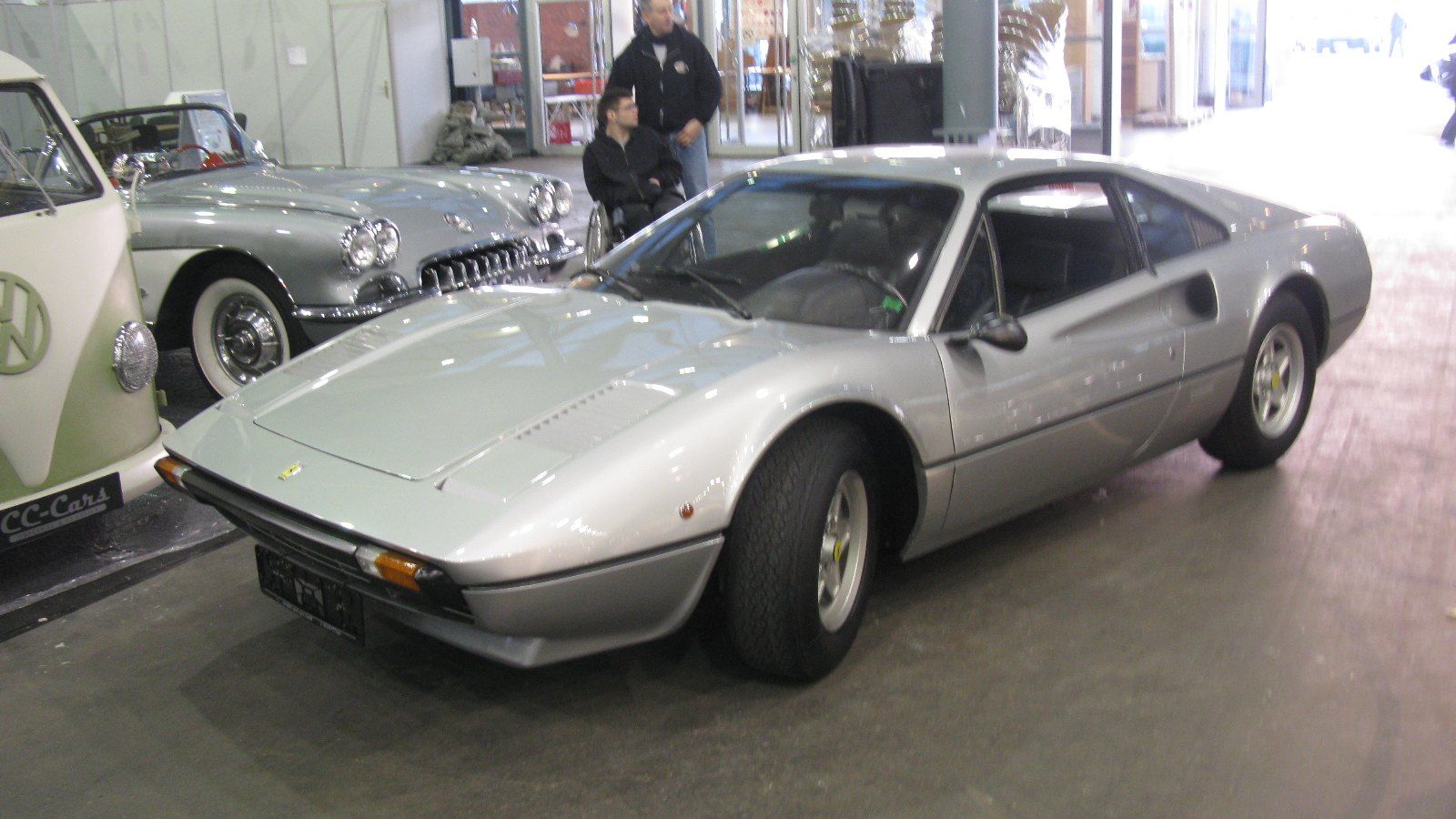 Silver Ferrari 308 GTB coupé, front three-quarter view