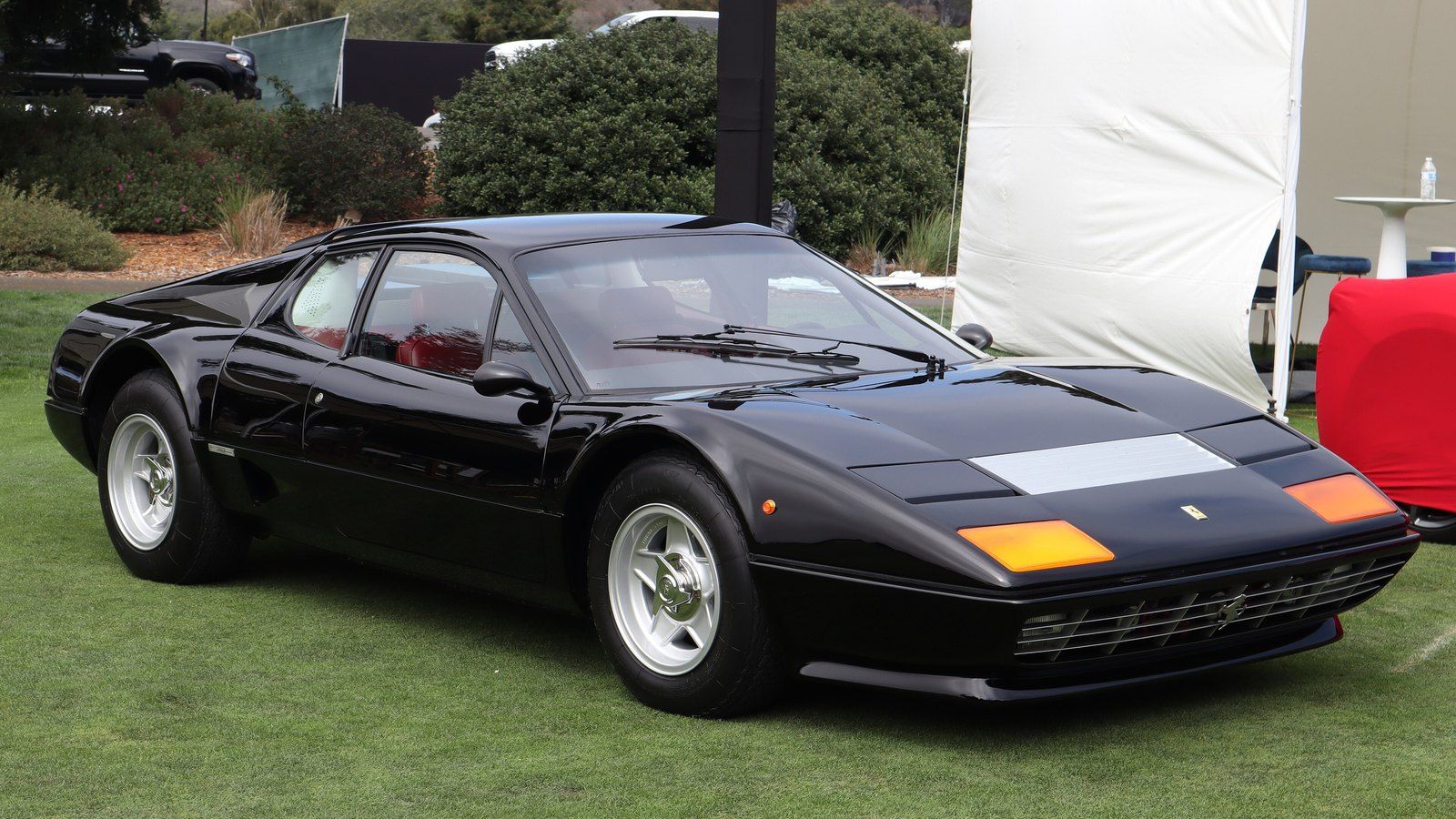Black 1978 Ferrari 512 BB, front three-quarter view