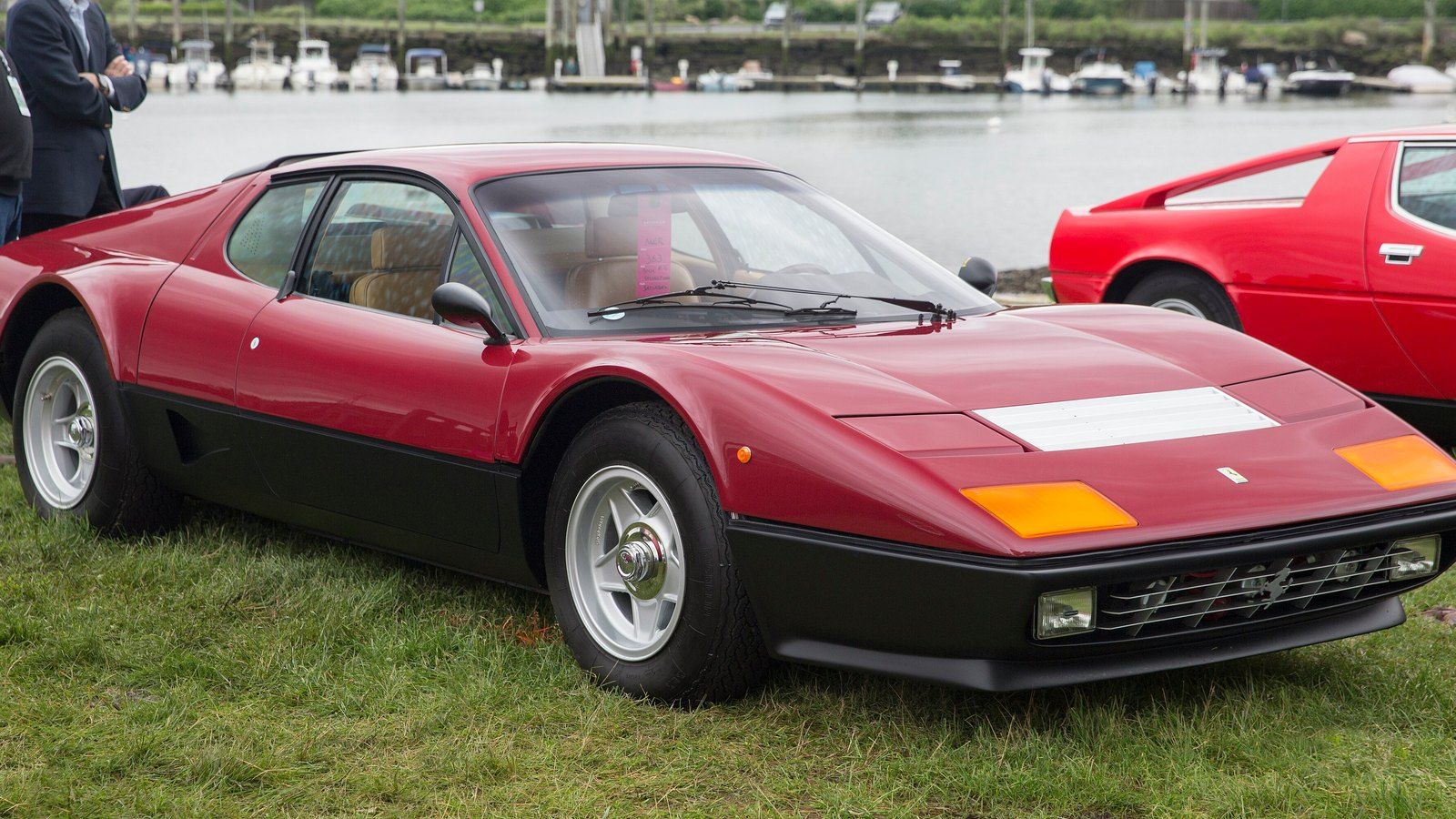 Dark red 1979 Ferrari 512 BB in Rosso Chiaro, front three-quarter view