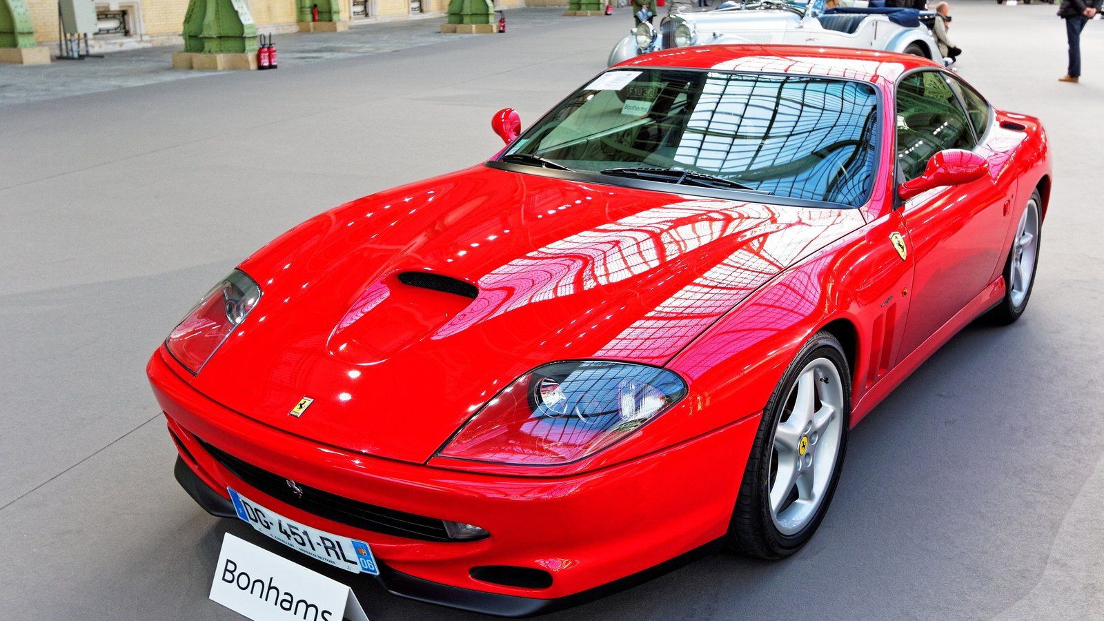 Red 2001 Ferrari 550 Maranello coupé, front three-quarter view