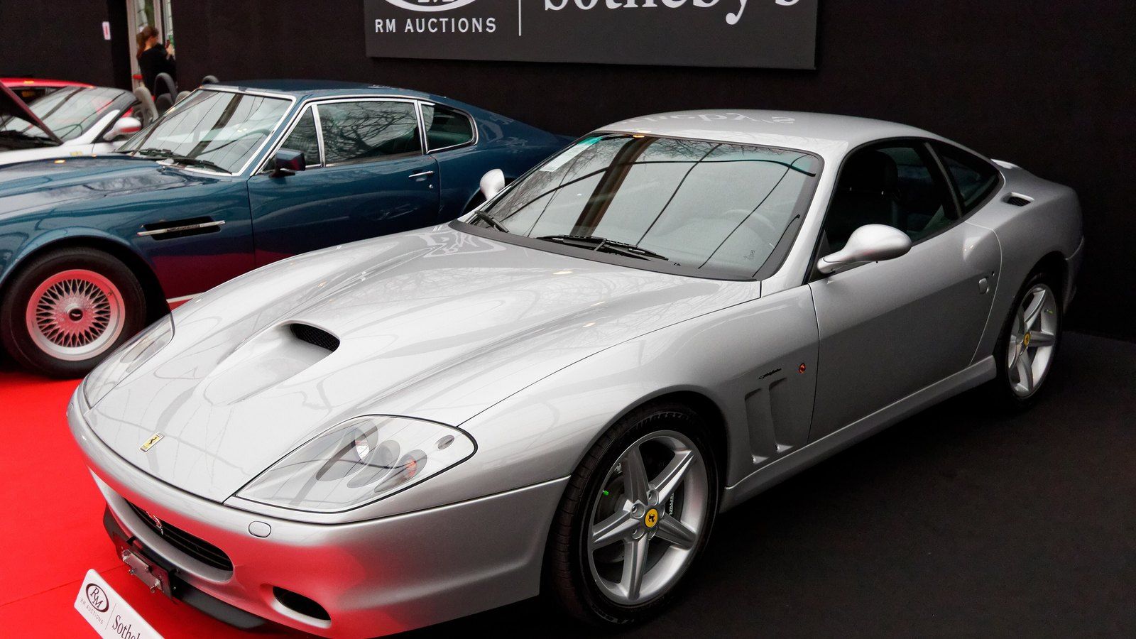Silver 2002 Ferrari 575M Maranello, front three-quarter view