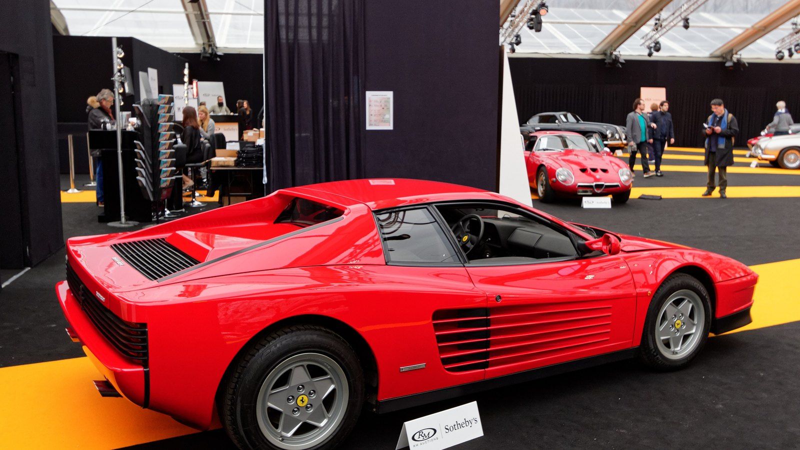 Red 1989 Ferrari Testarossa at auction, front three-quarter view