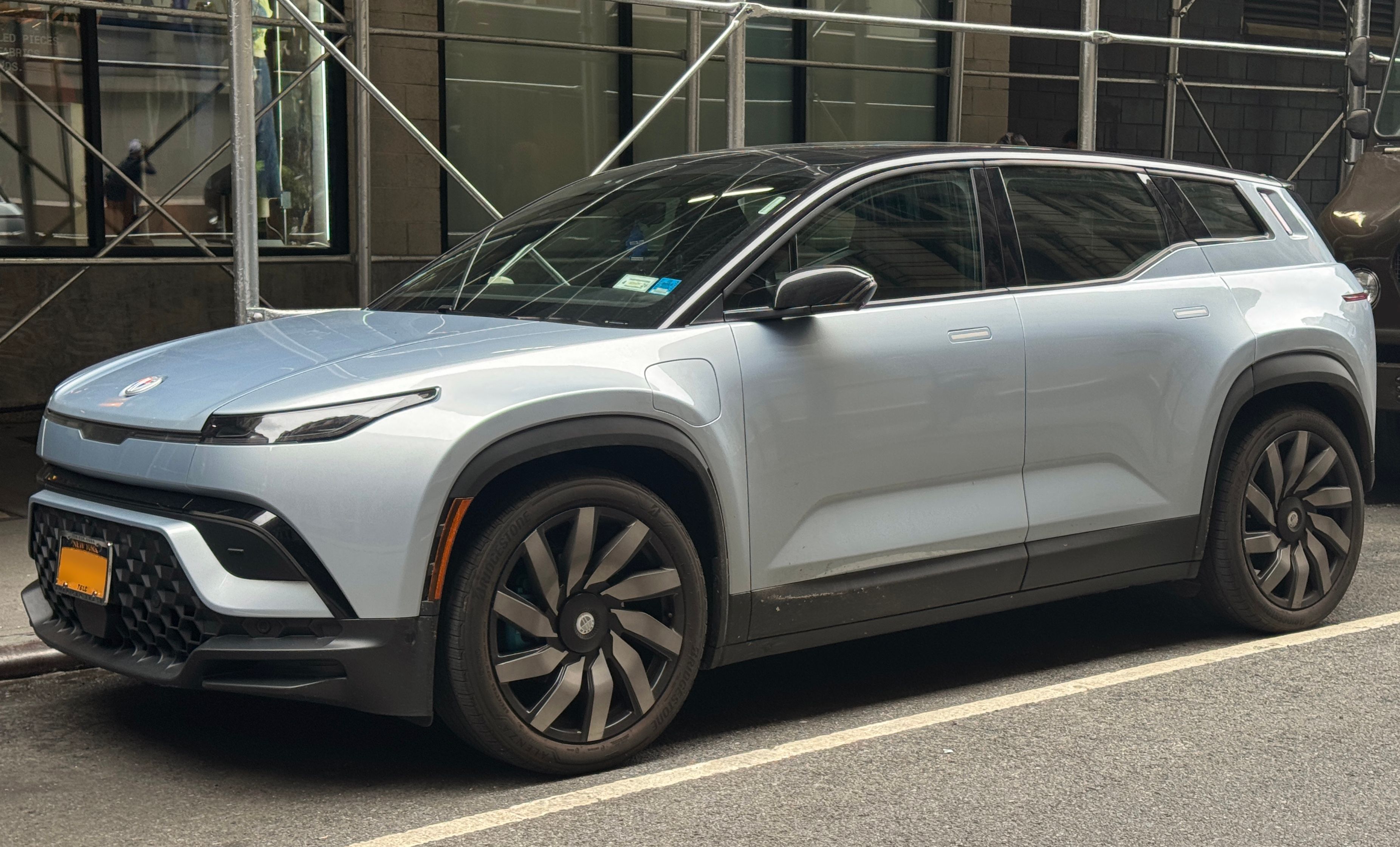Silver 2023 Fisker Ocean One electric SUV, front three-quarter view