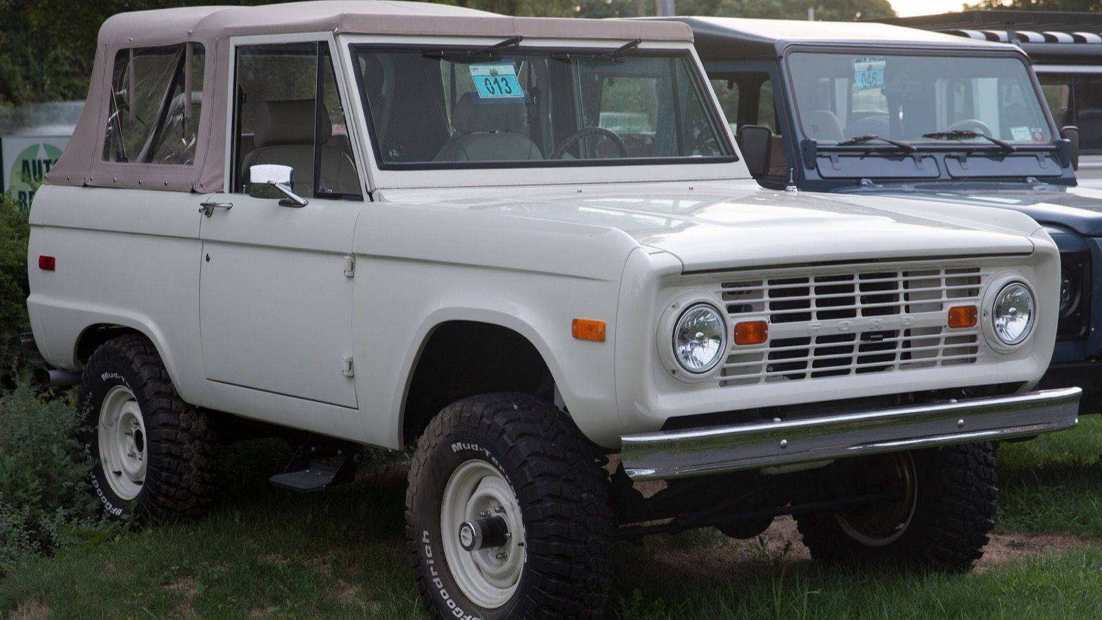 1970 Ford Bronco, first-generation compact 4x4 — light gray, front three-quarter view