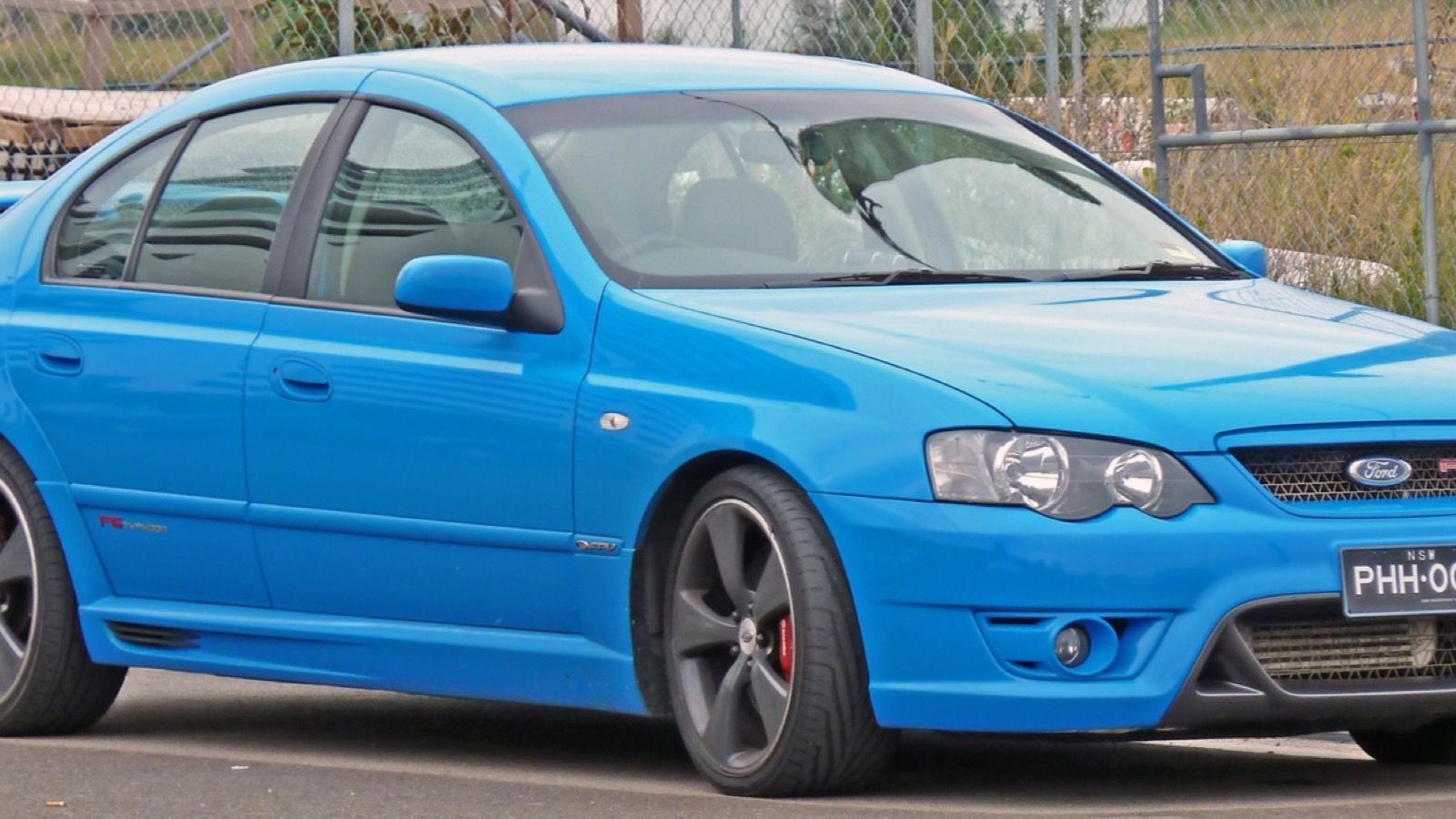 Blue FPV F6 Typhoon (BF Falcon) sedan, front three-quarter view