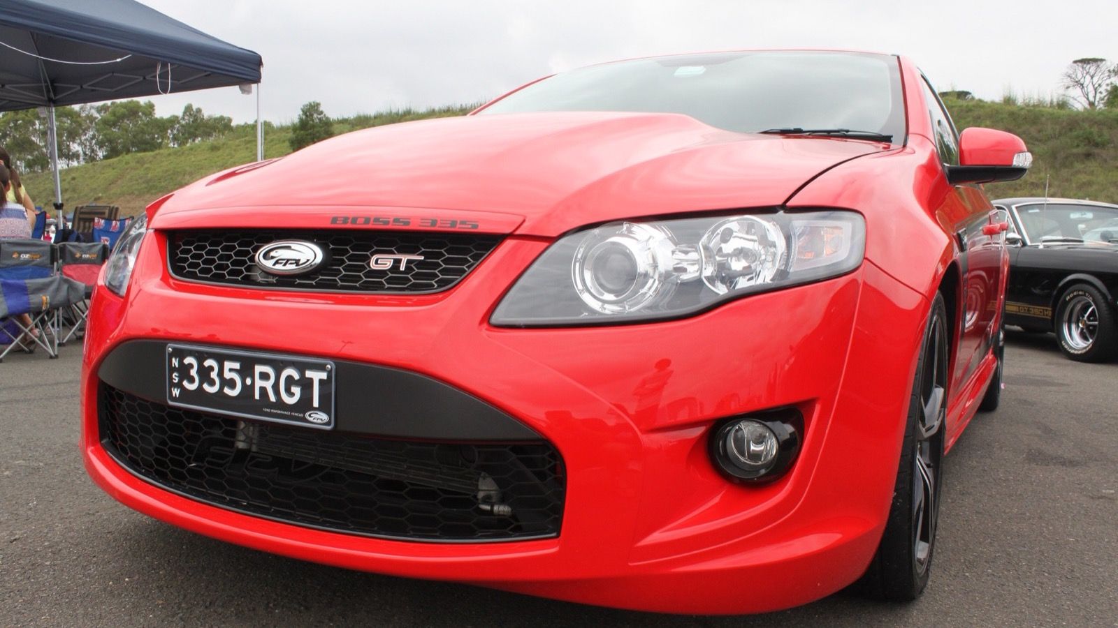 Red 2012 FPV GT R-Spec (FG Falcon II) sedan with Boss 335 bonnet badging, front view