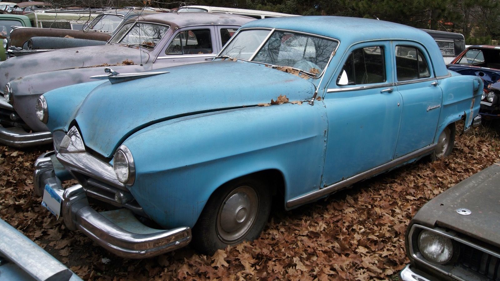 Unrestored 1951 Frazer Vagabond four-door utility sedan, front three-quarter view